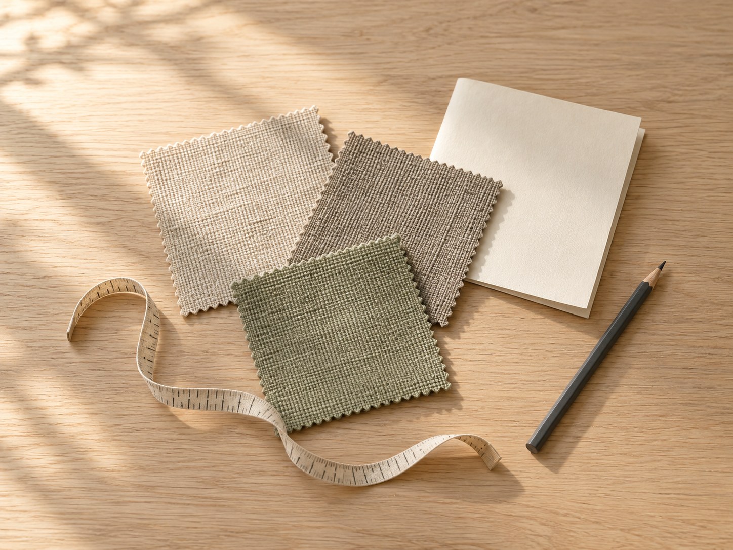 Home planning materials and fabric swatches