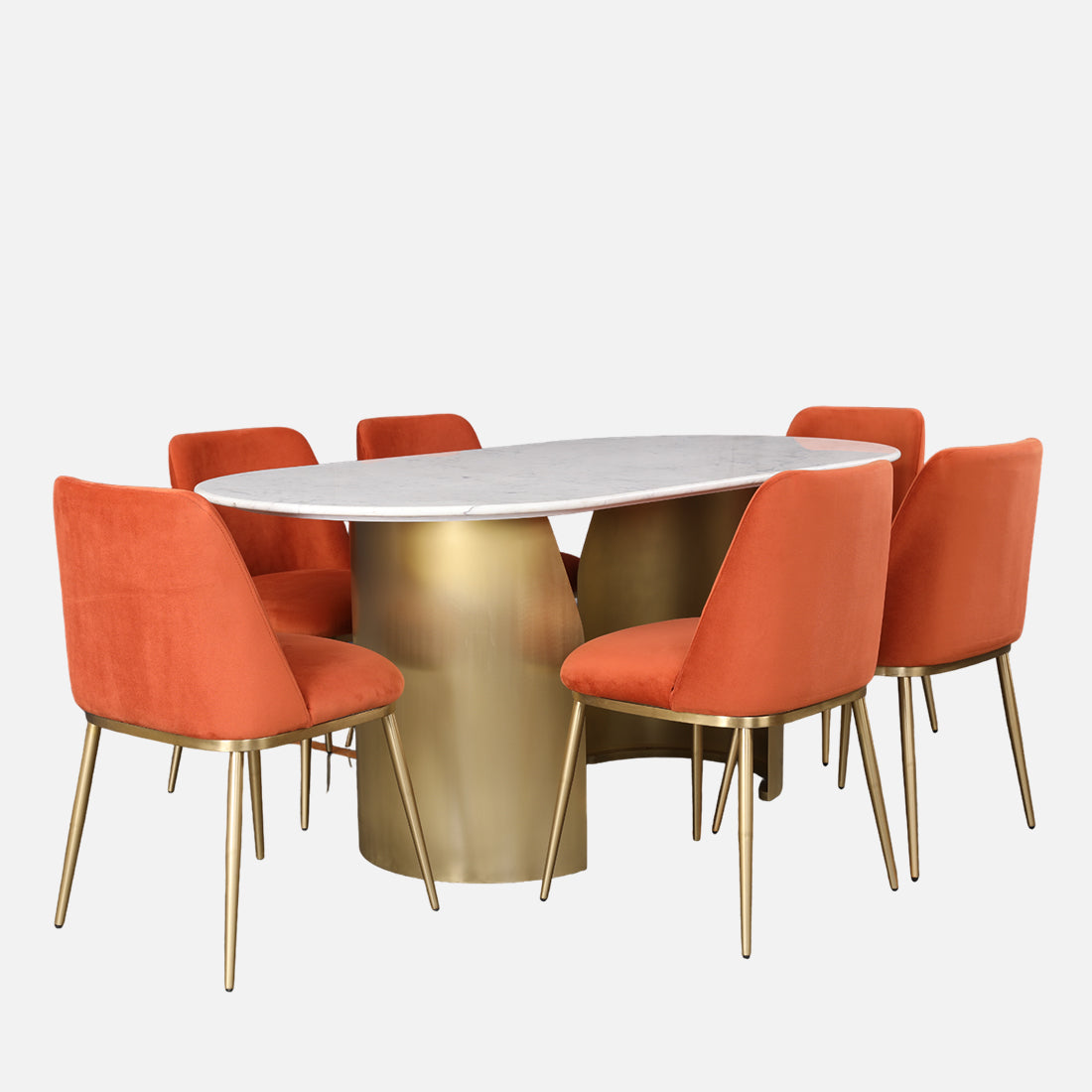 Palatine Marble Top Six Seater Dining Set in White & Rust Colour