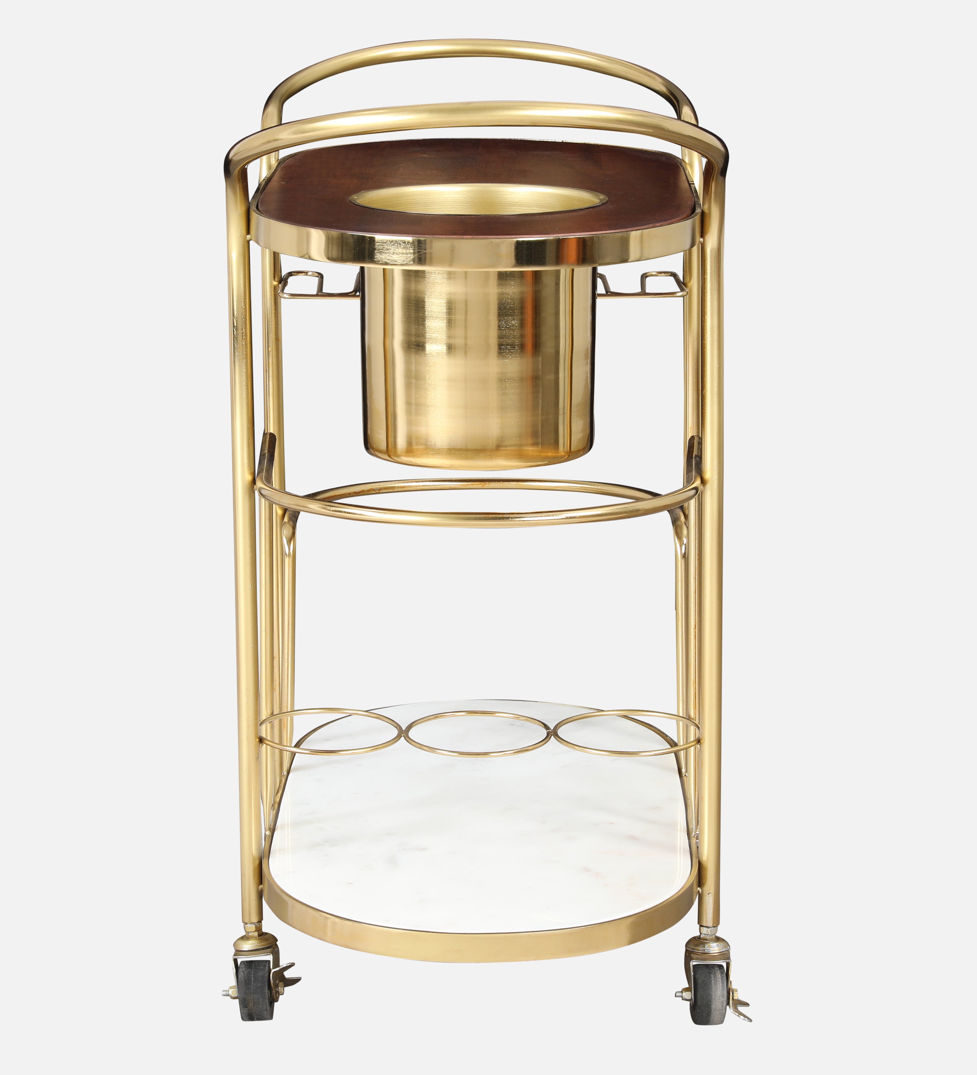Martini Metal Serving Trolley in Brown & Gold Colour