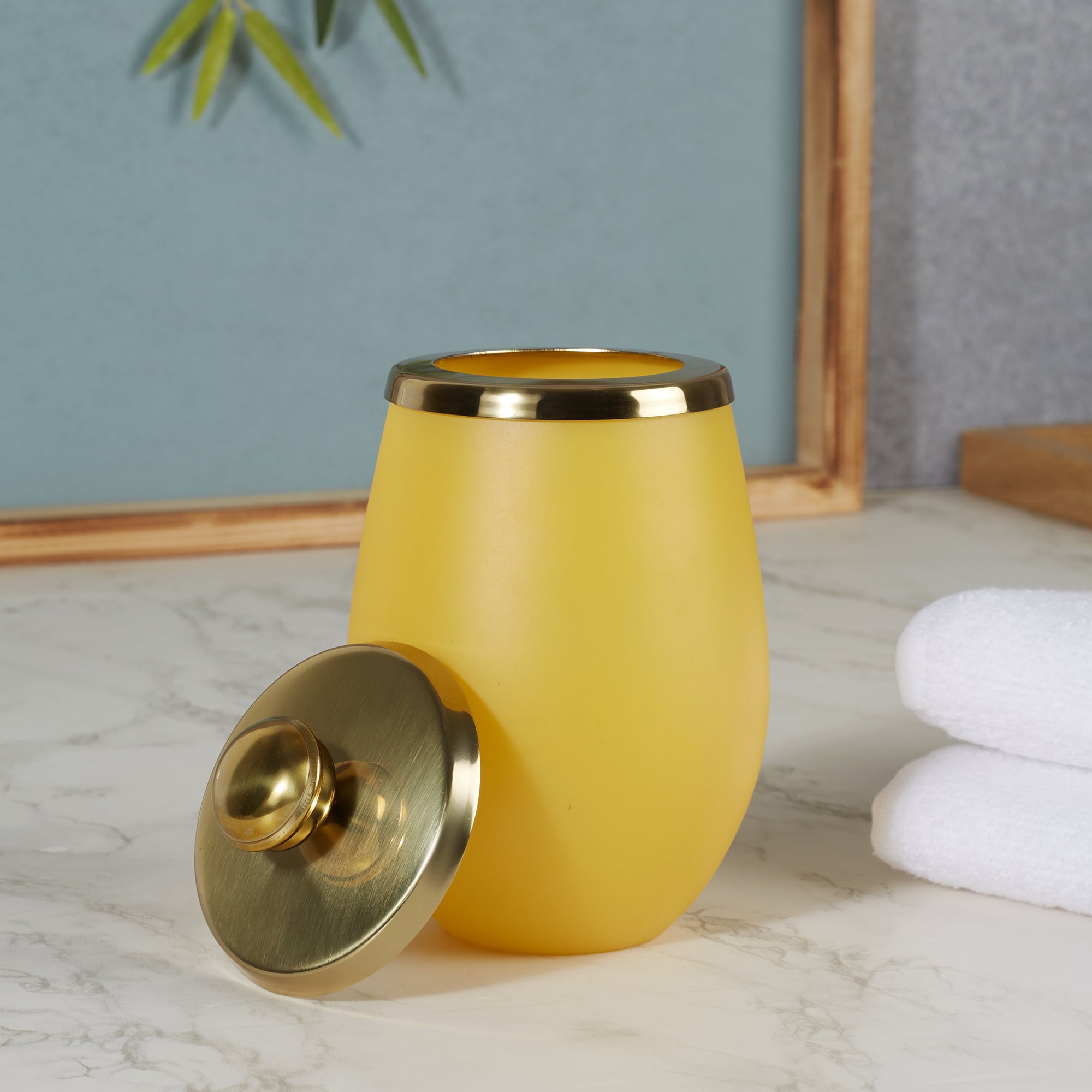 Emilia Glass Frosted Colored Tumbler in Yellow Colour