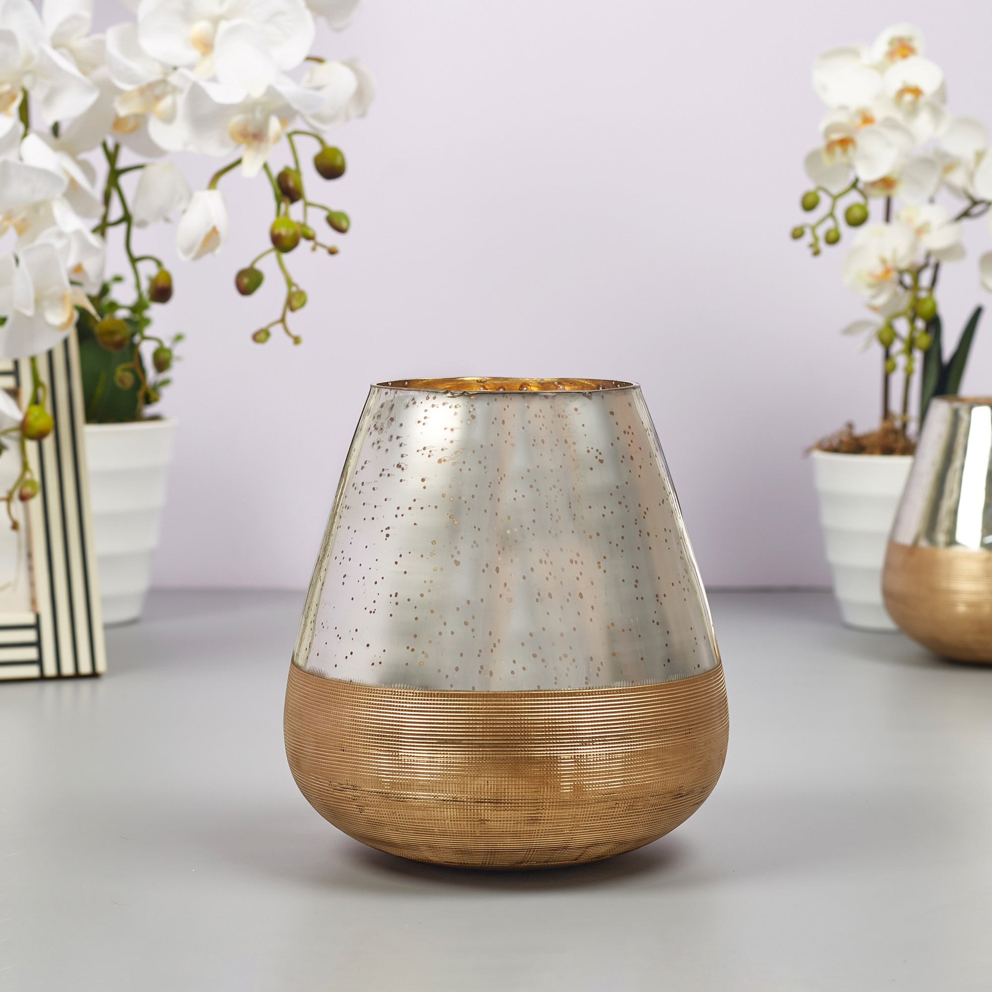 Phiona Glass Textured Handcrafted Mercury Vase 21 Cm in Gold Colour