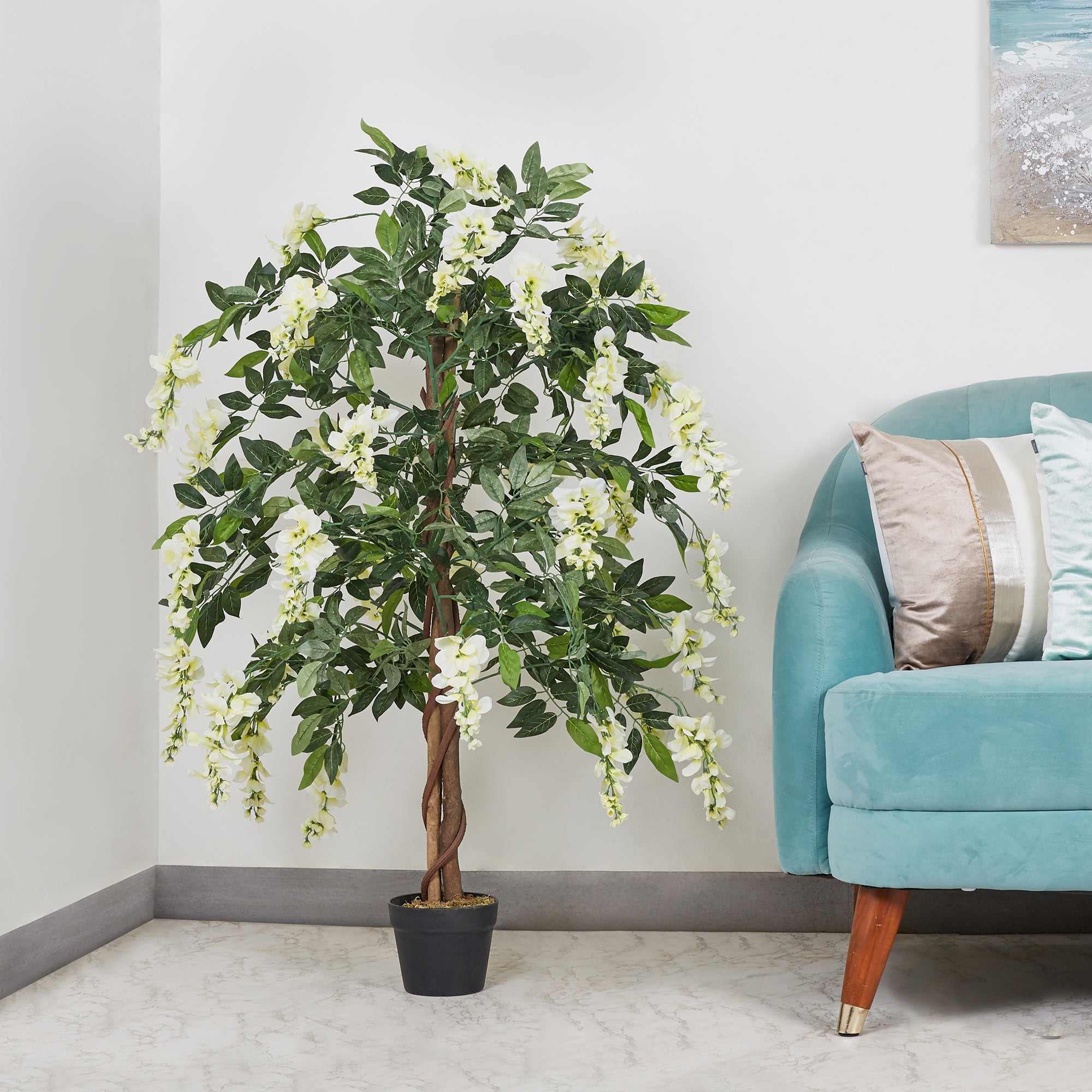 Ilana Artificial Wisteria Potted Tree 120Cm in White Colour
