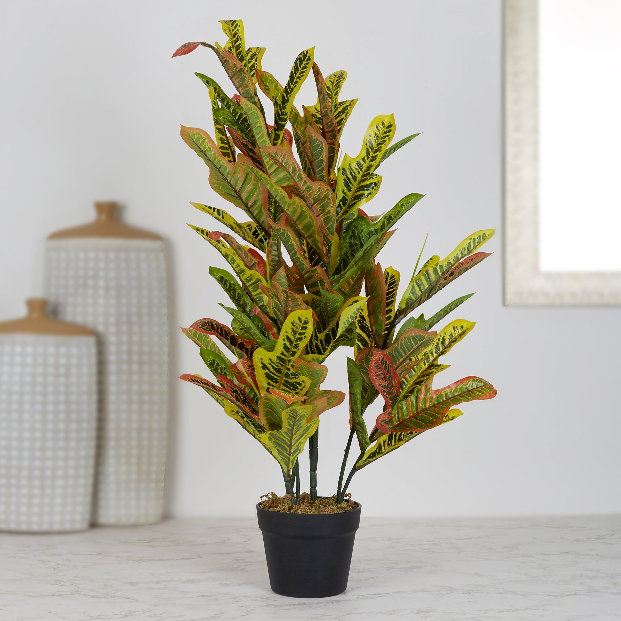 Ilana Artificial Codiaeum Potted Plant Yellow 90Cm in Yellow Colour