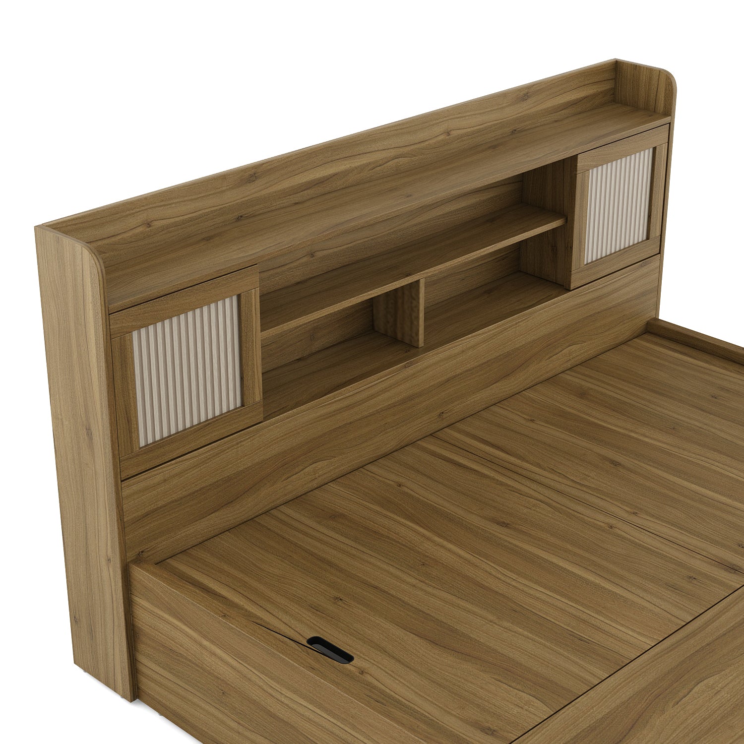 Diago Queen Bed With Hydraulic Storage In Natural Teak Color