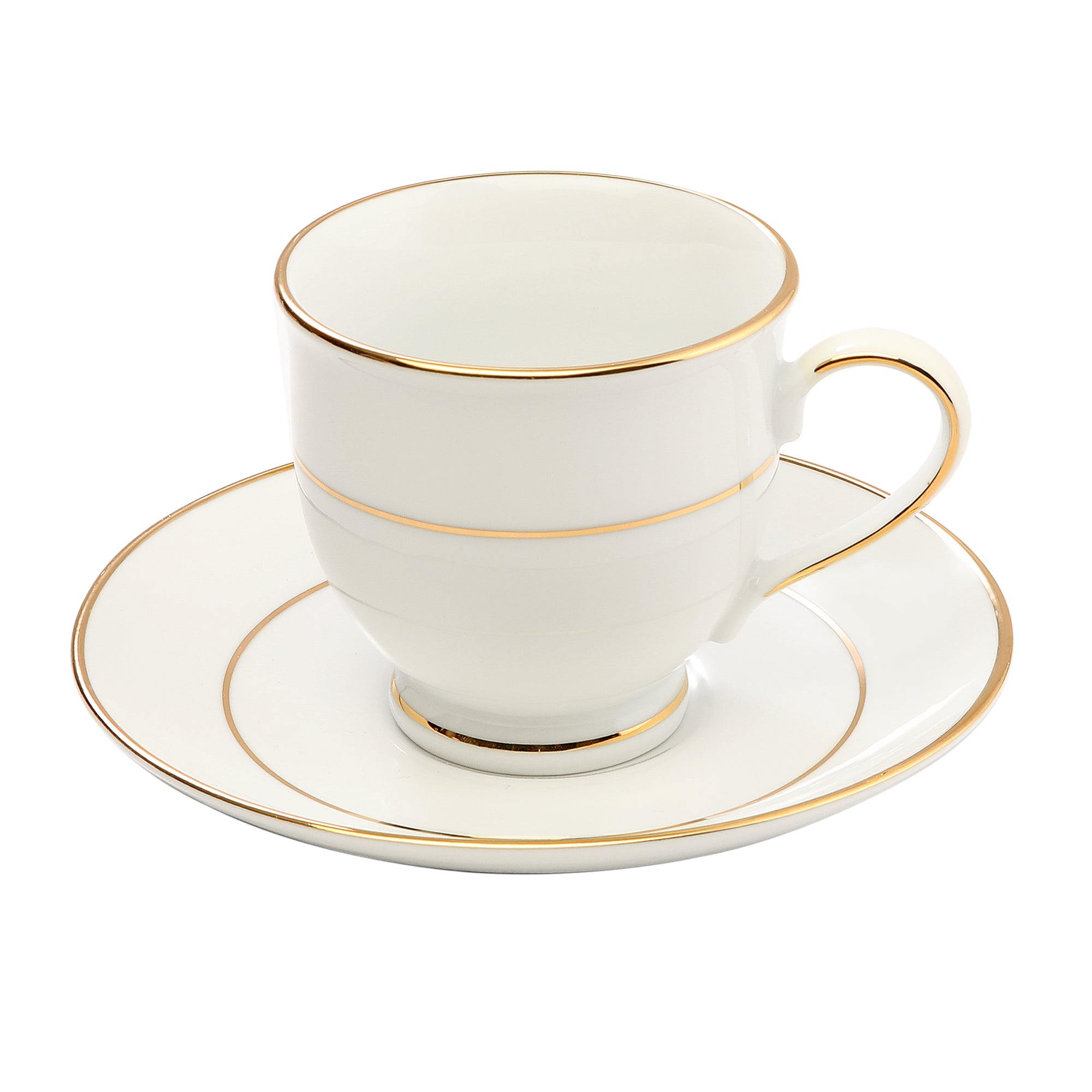 Amour Porcelain Cup & Saucer Set of 12 Pcs in Real Gold Plating & White Colour