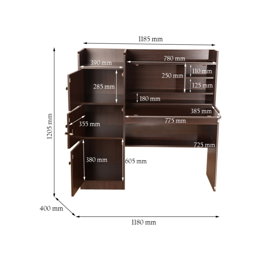 Vento Engineered Wood Study Table in Wenge Colour