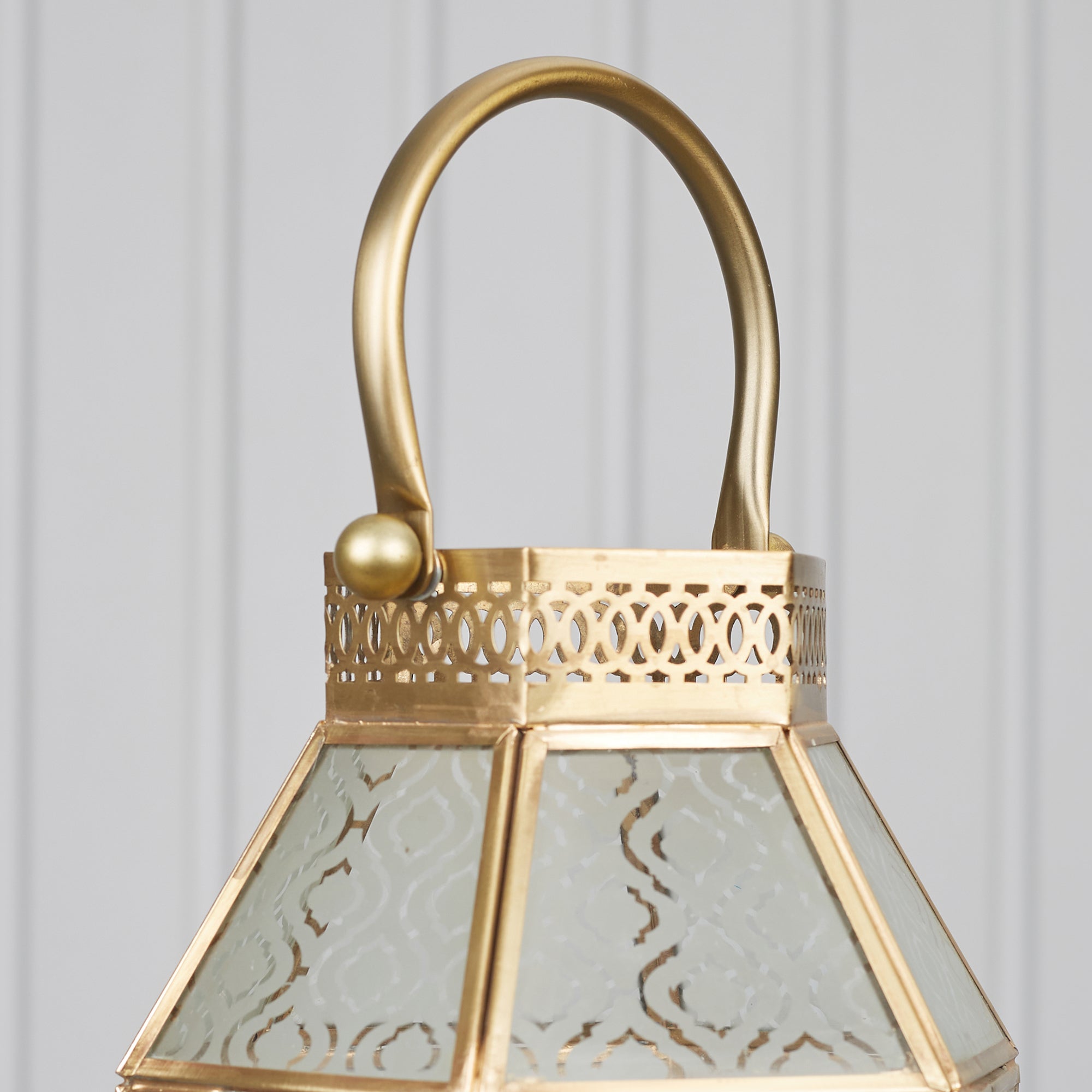 Apollo Iron and Glass Hexagon Lantern 19x37 Cm in Emerald & Gold Colour