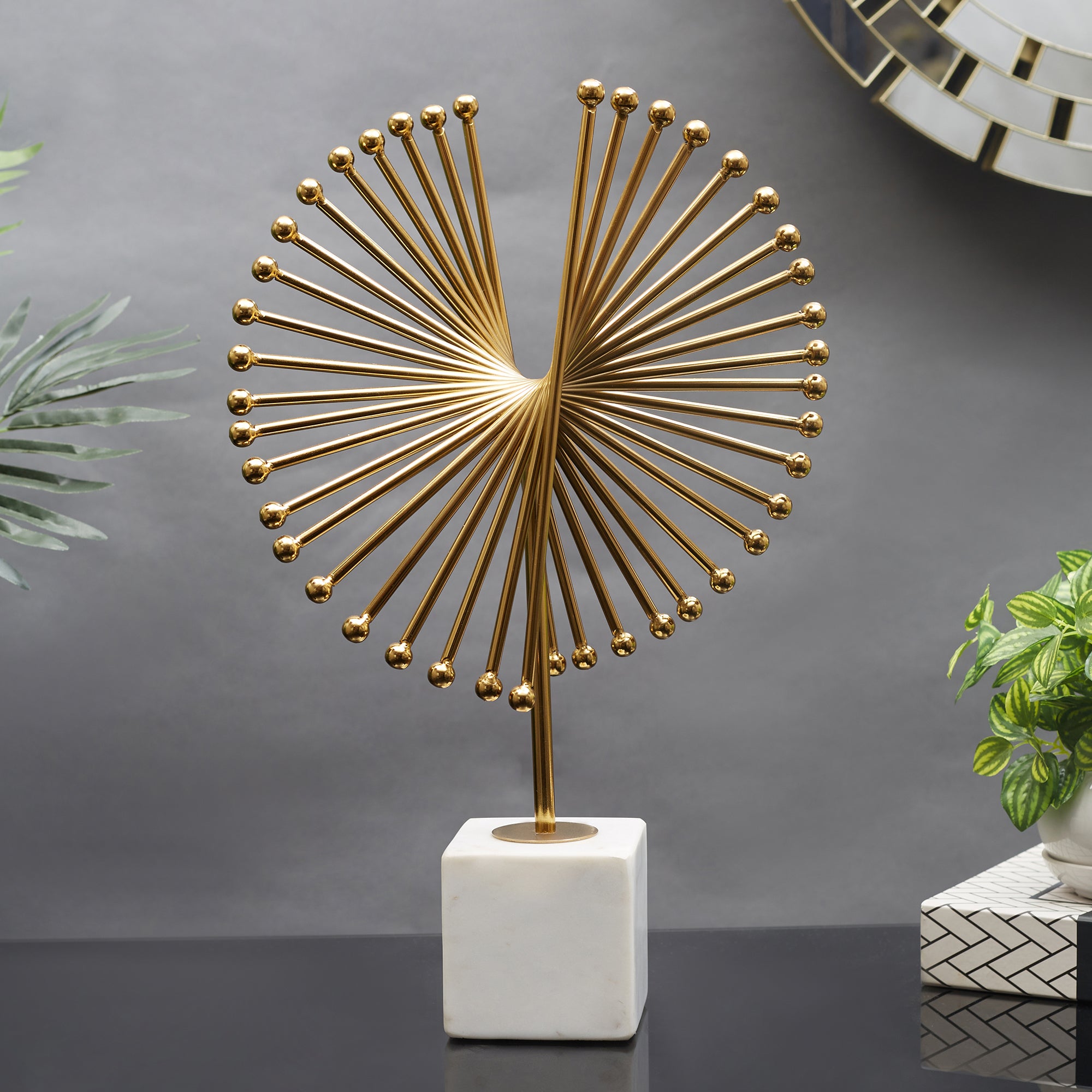 Reeves Metal And Marble Abstract Table Decor in White & Gold Colour