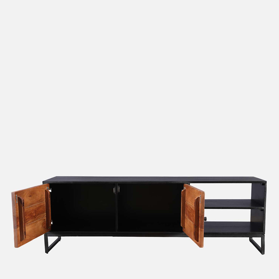 Sven Sheesham Wood(Rosewood) Low Height Tv Unit in Natural Sheesham & Black Colour