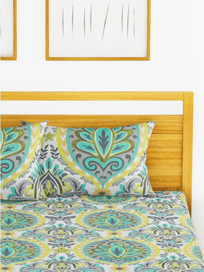 Callista Cotton King Bed Sheet 274X274 Cm in Grey/Aqua Colour