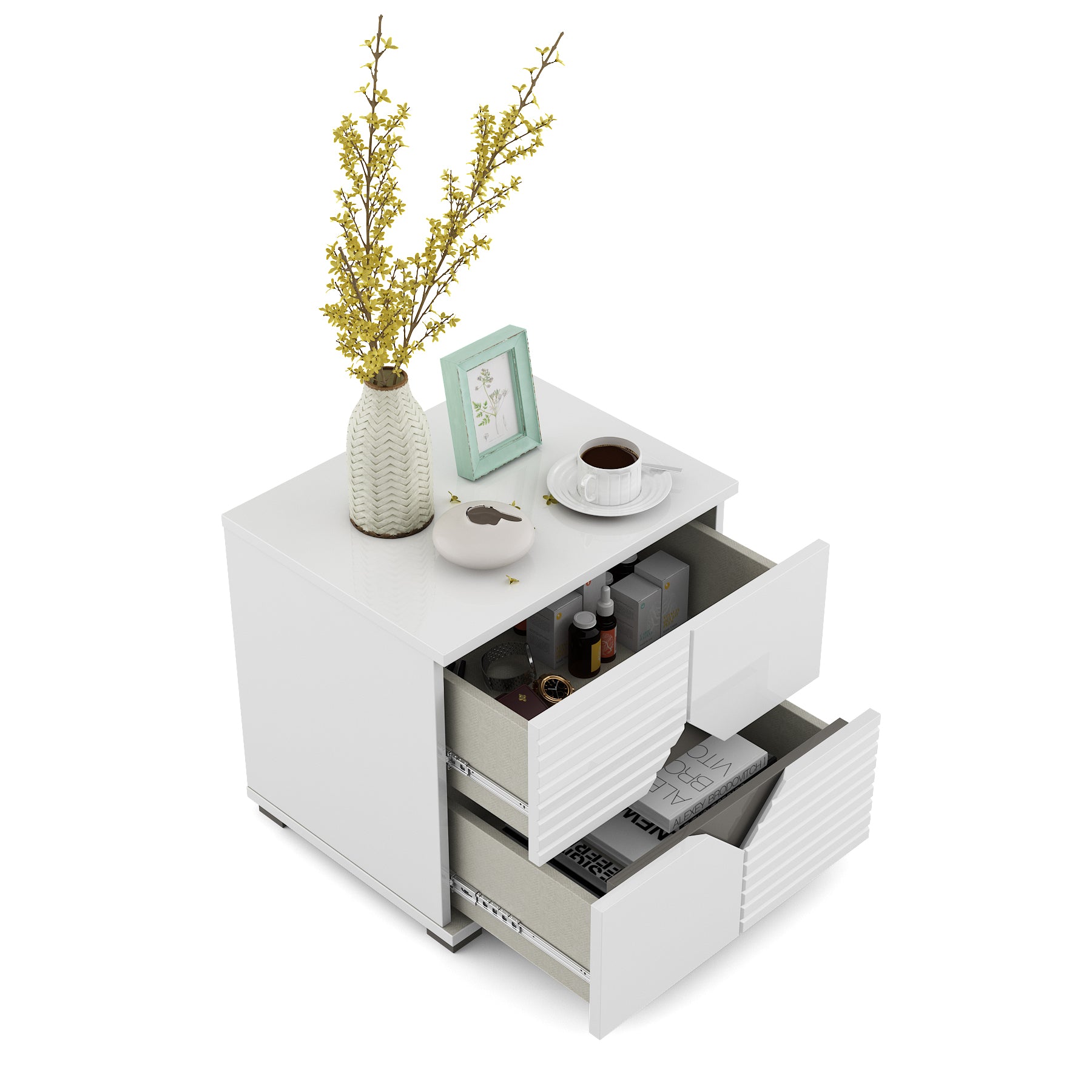 Gwen  Night Stand in White  & Denim Colour