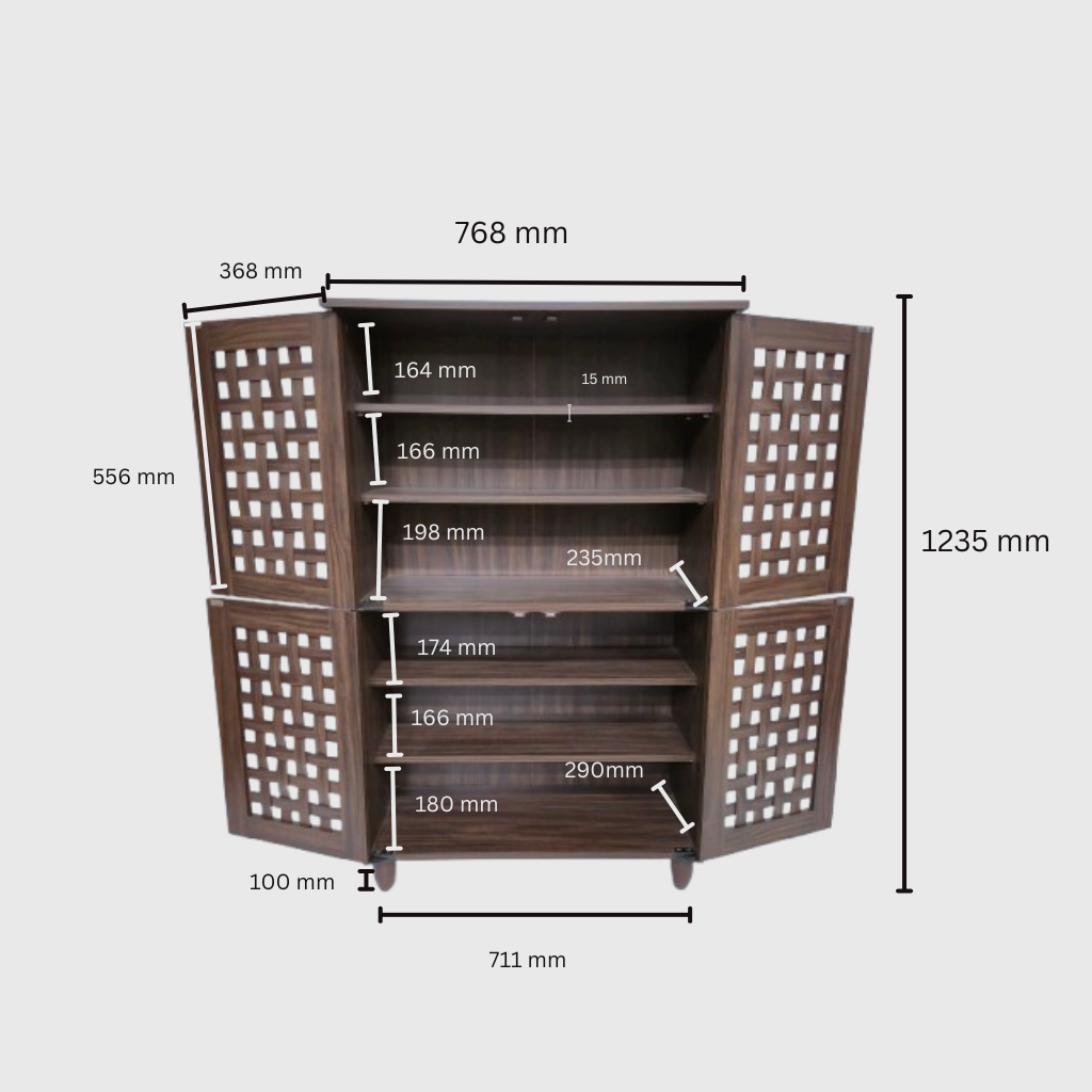 Neste 4 Door Shoe Rack in Walnut Colour