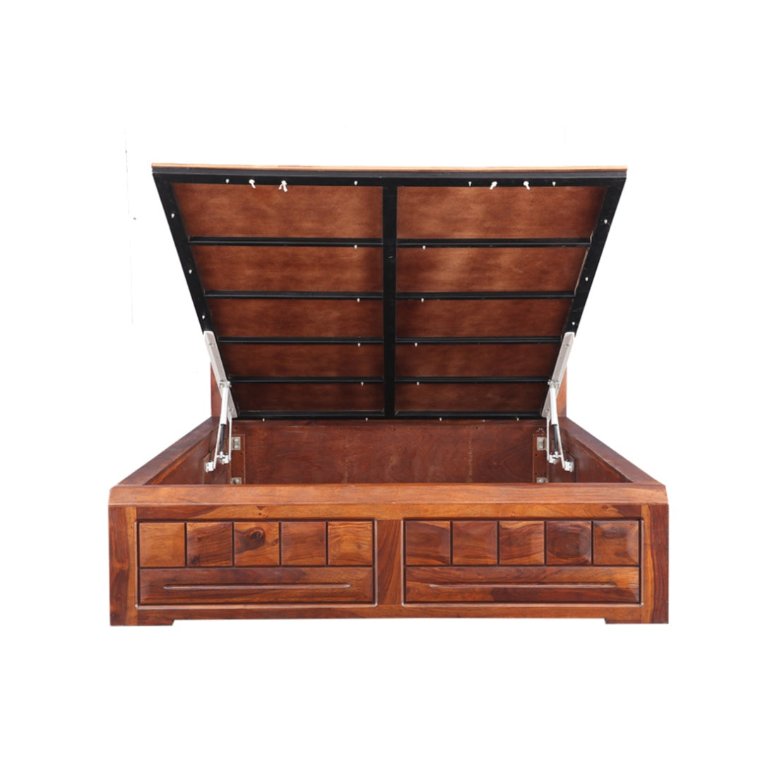 Woodrow Sheesham Wood(Rosewood) King bed with Hydraulic storage in Honey Colour
