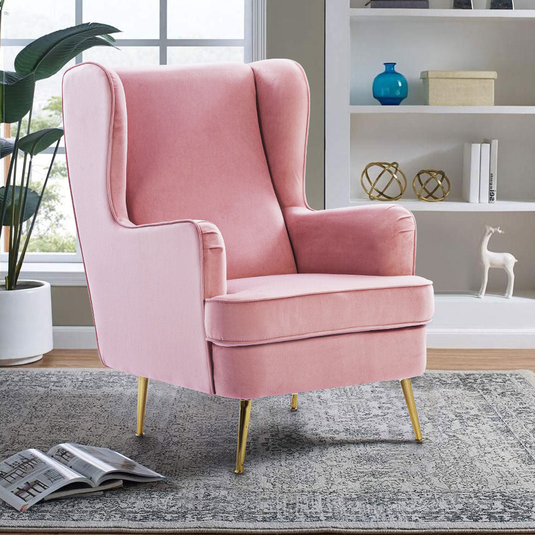 Charm Velvet Arm Chair in Blush Pink Colour