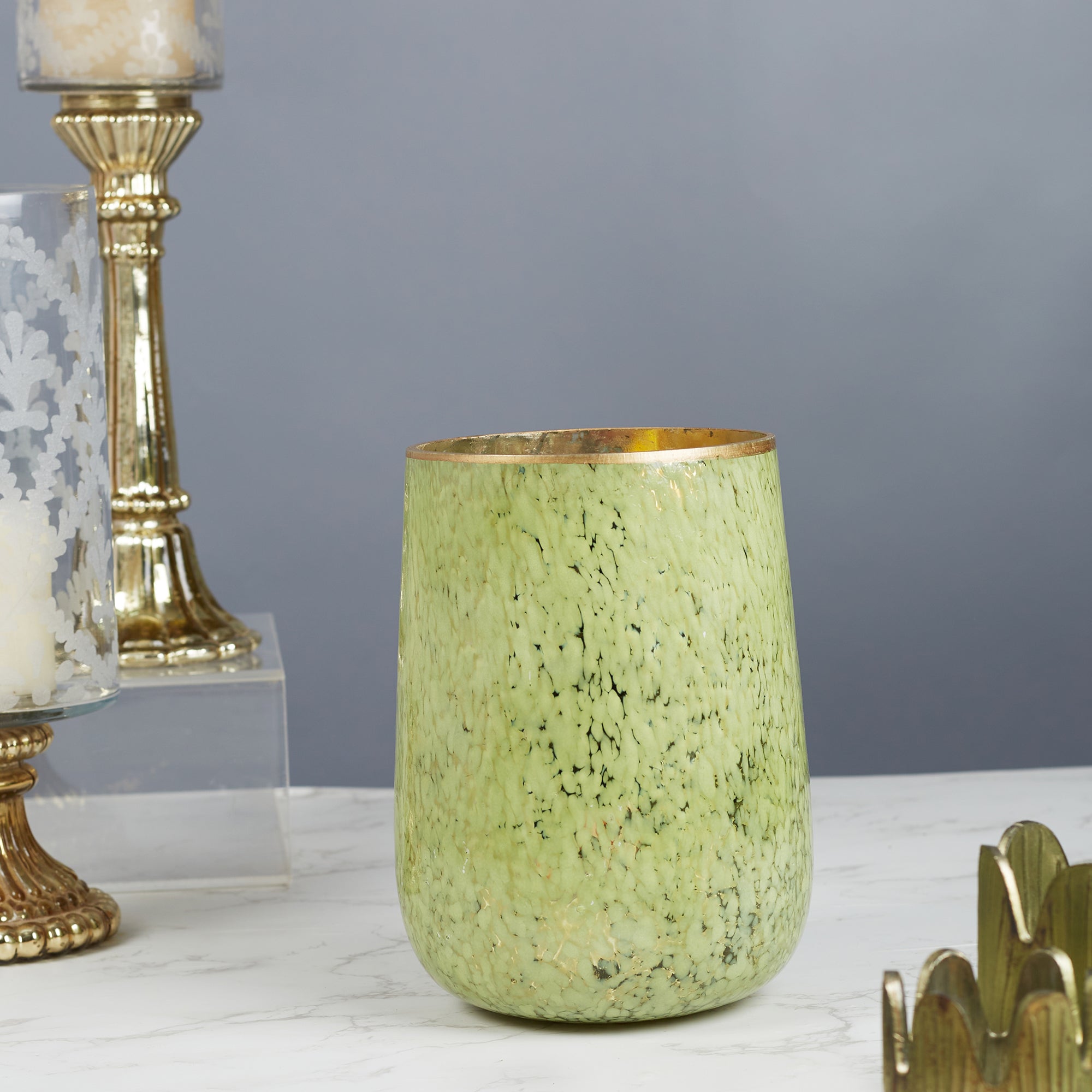 Phiona Glass Textured Handcrafted Vase 21 Cm in Olive Colour