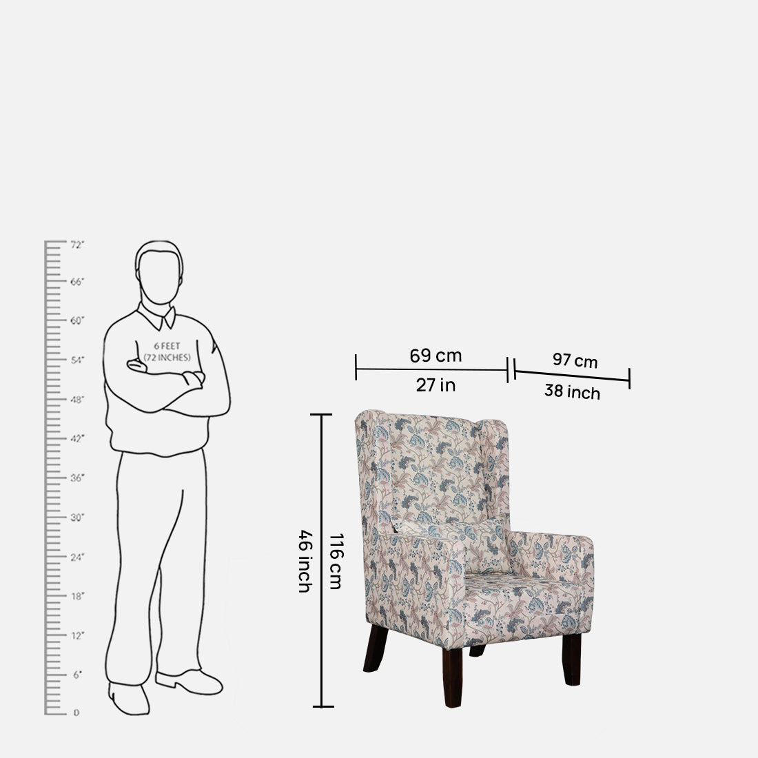 Daisy Fabric Wing Chair in Beige Colour