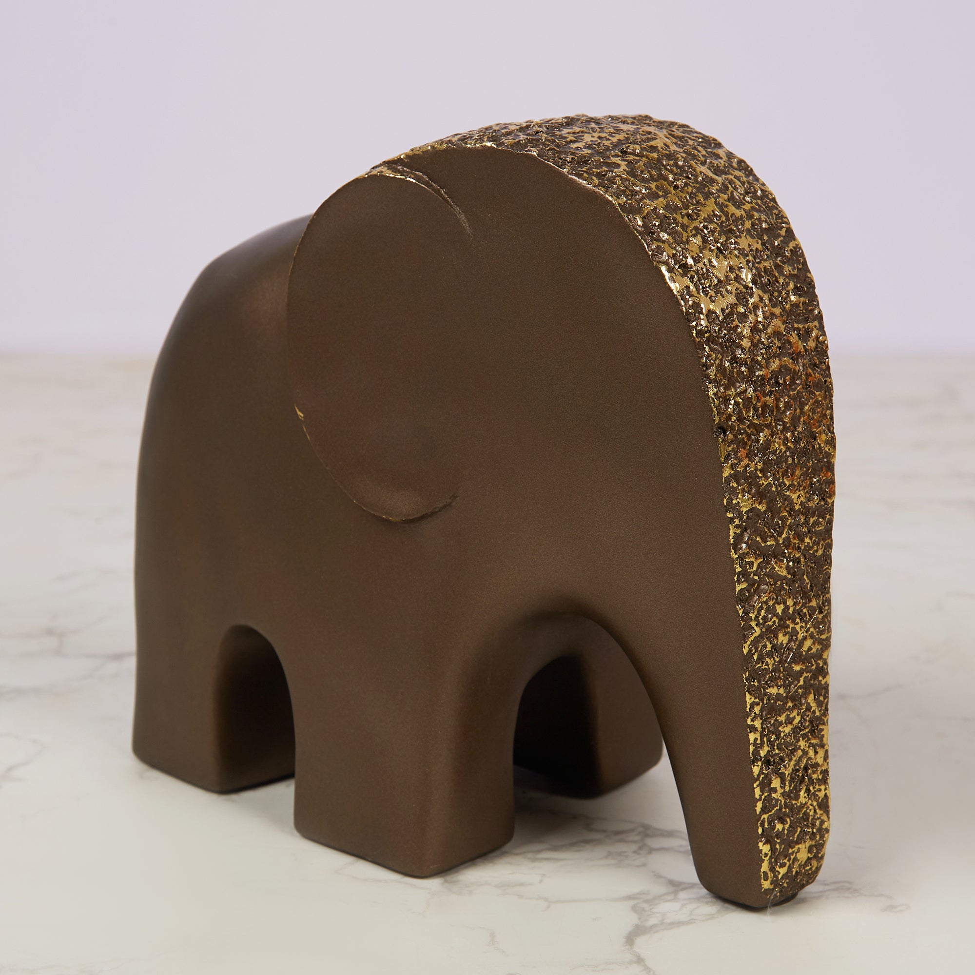 Miraya Contemporary Textured Elephant Polyresin Hand Finished Figurine Bronze 19cm by Living Essence