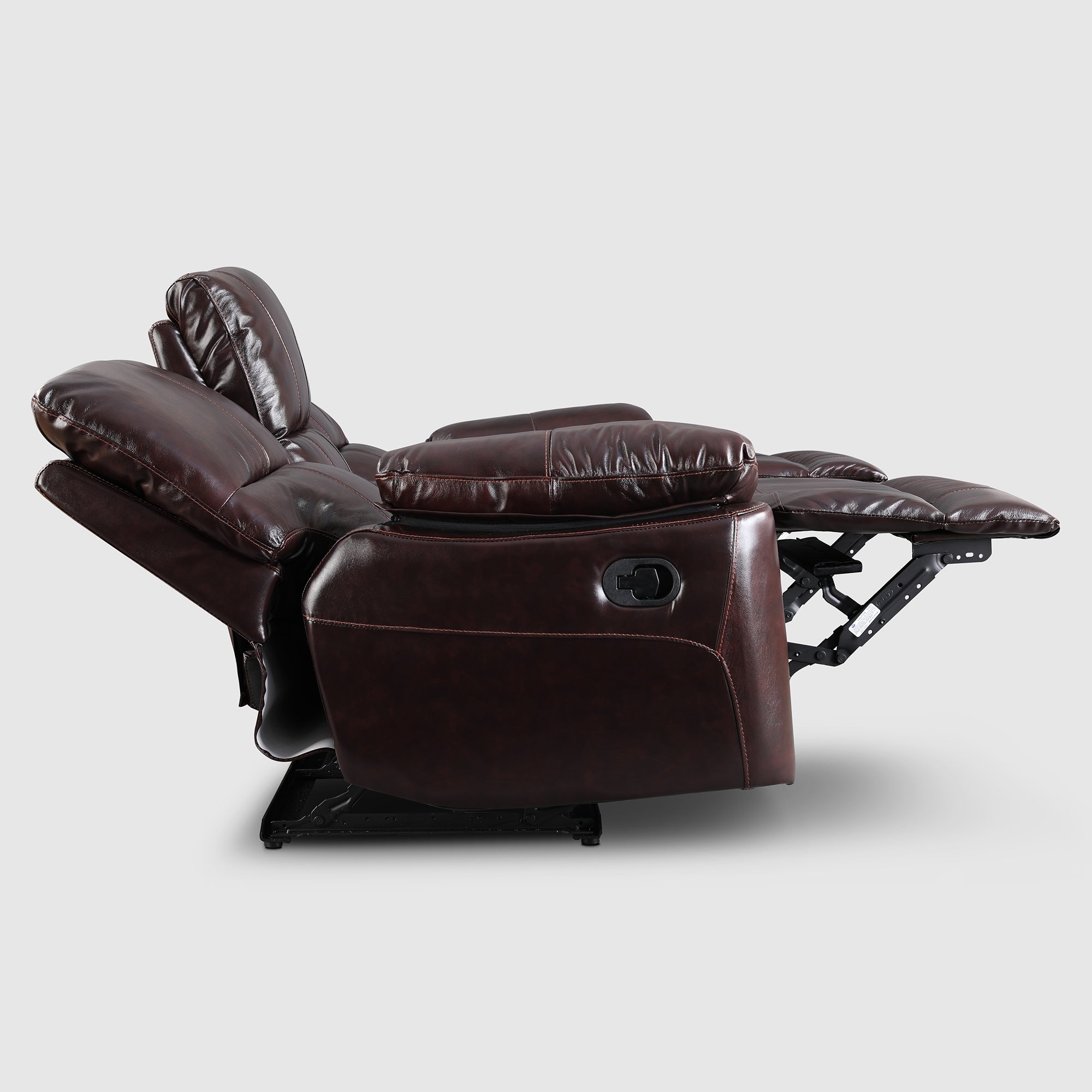 Charles Half Leather Three Seater Recliner in Burgundy Colour