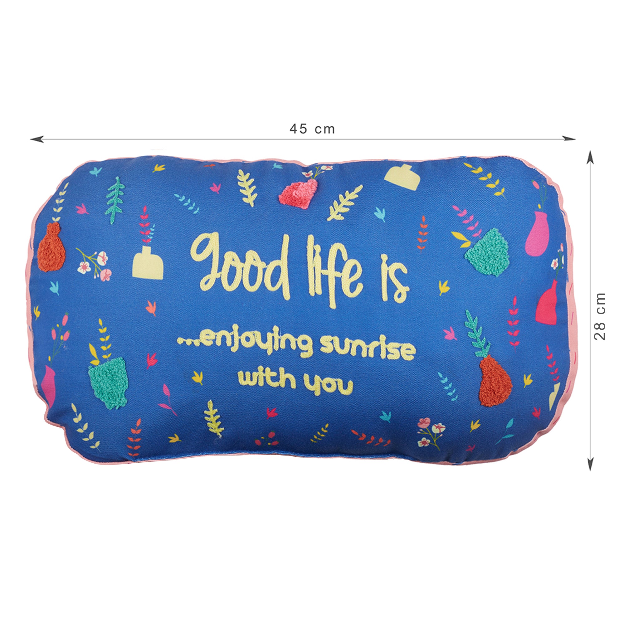Good Life  Reversible Sunrise Digital Printed Shaped Cushion 28x45 Cm in Navy Colour