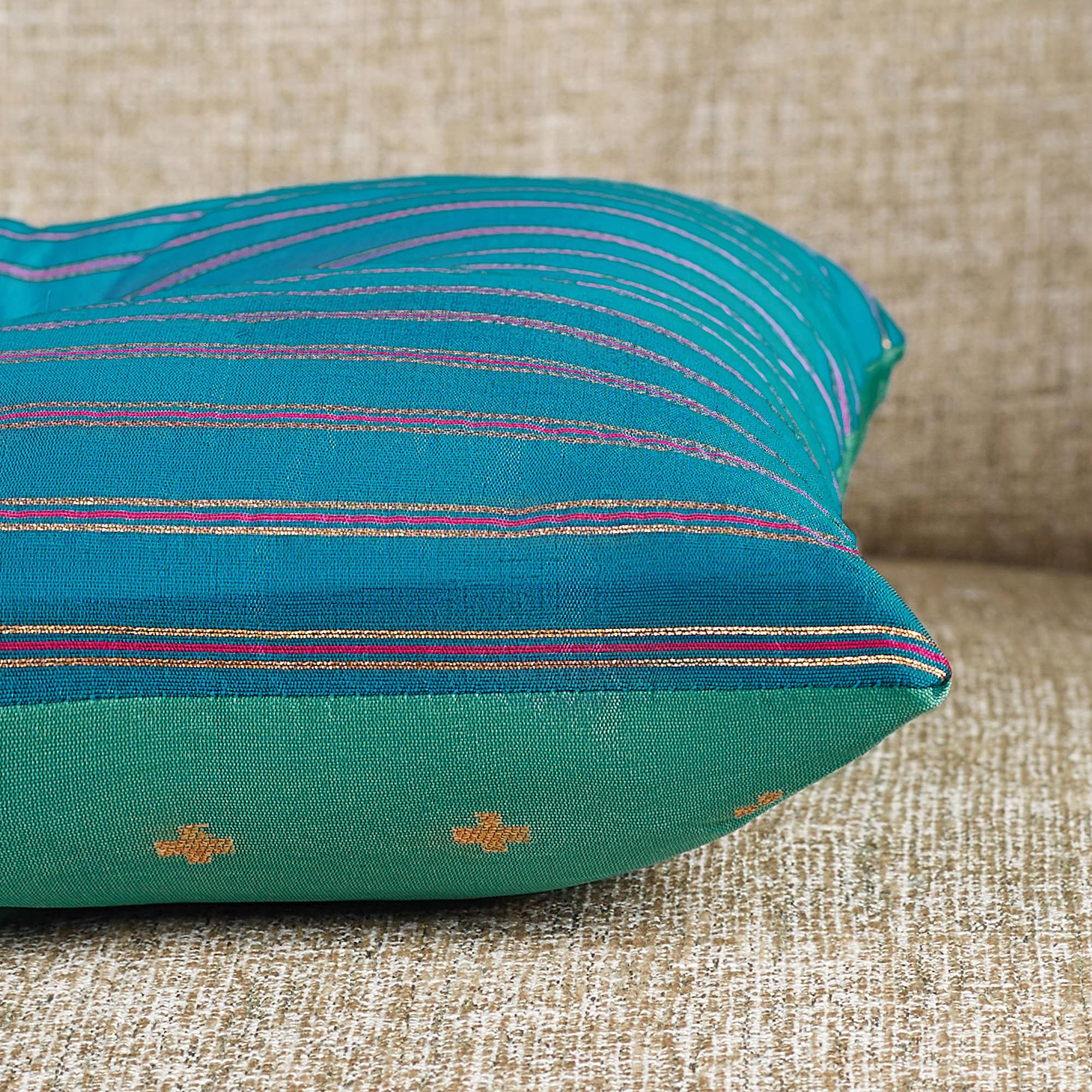 Fiesta  Jacquard Pattern Reversible Filled Cushion 30X30 Cm in Aqua & Teal Colour