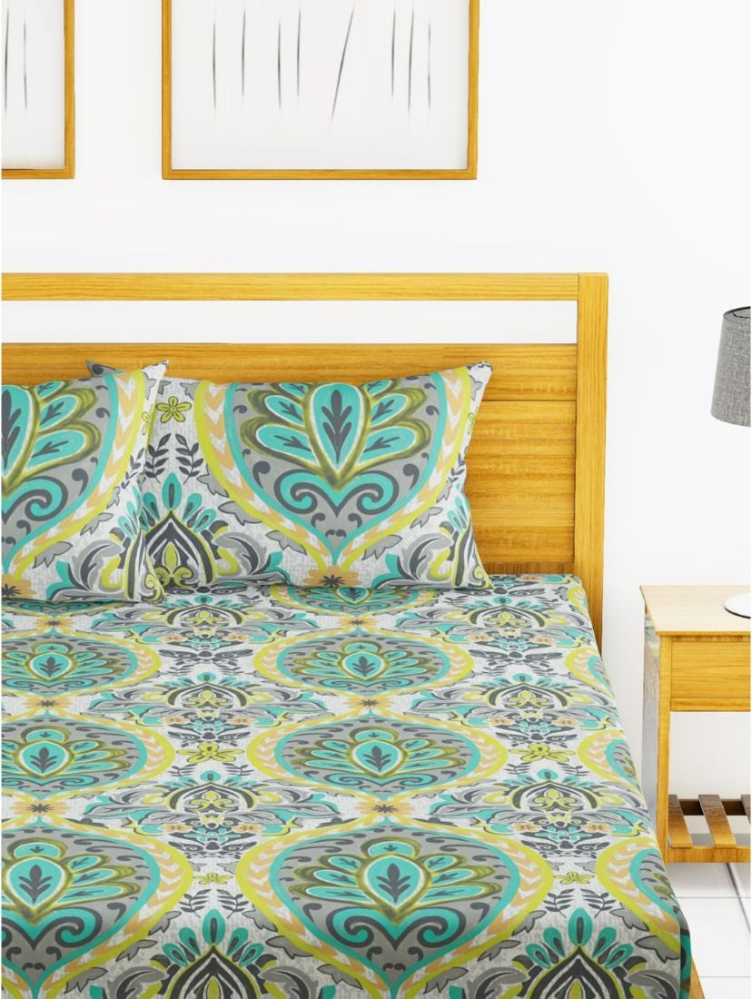 Callista Cotton King Bed Sheet 274X274 Cm in Grey/Aqua Colour