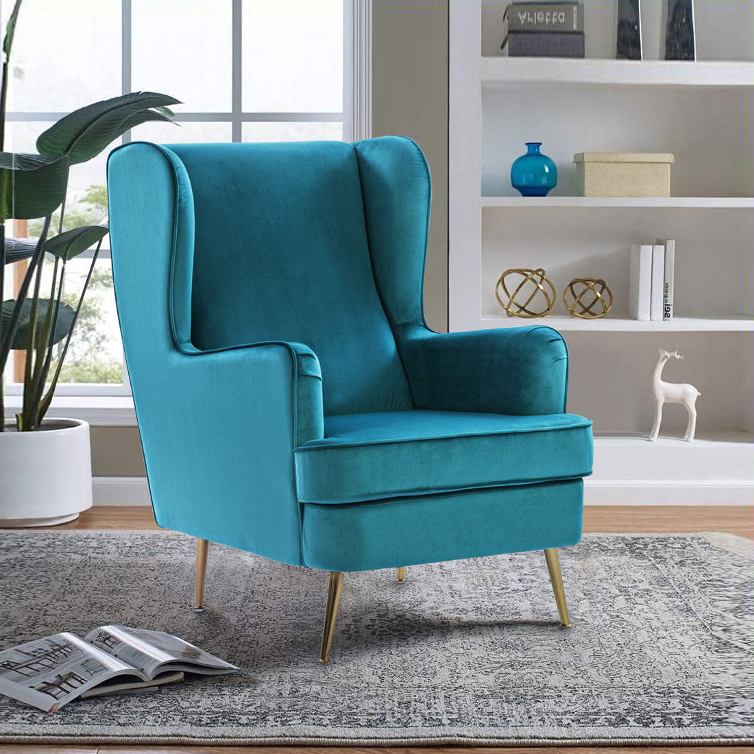 Charm Velvet Arm Chair in Sea Green Colour