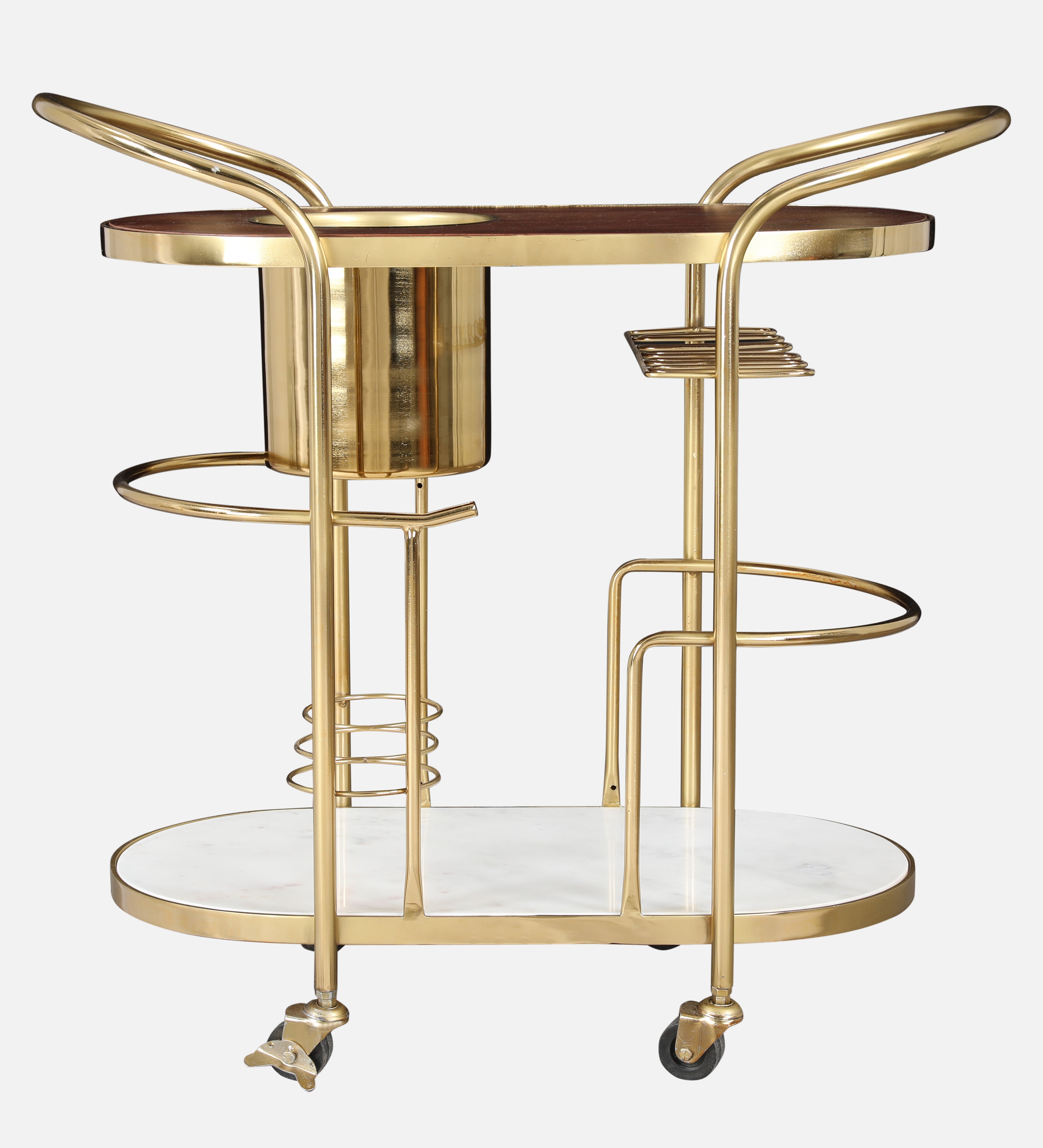Martini Metal Serving Trolley in Brown & Gold Colour