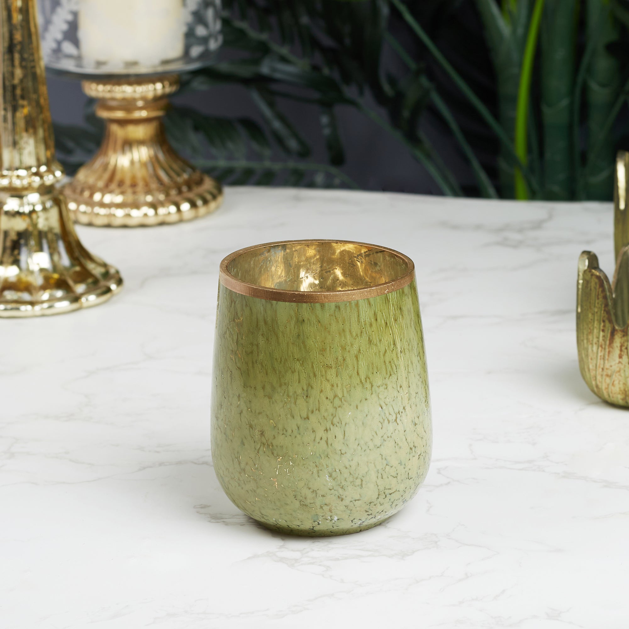 Phiona Glass Textured Handcrafted Votive 9 Cm in Olive Colour