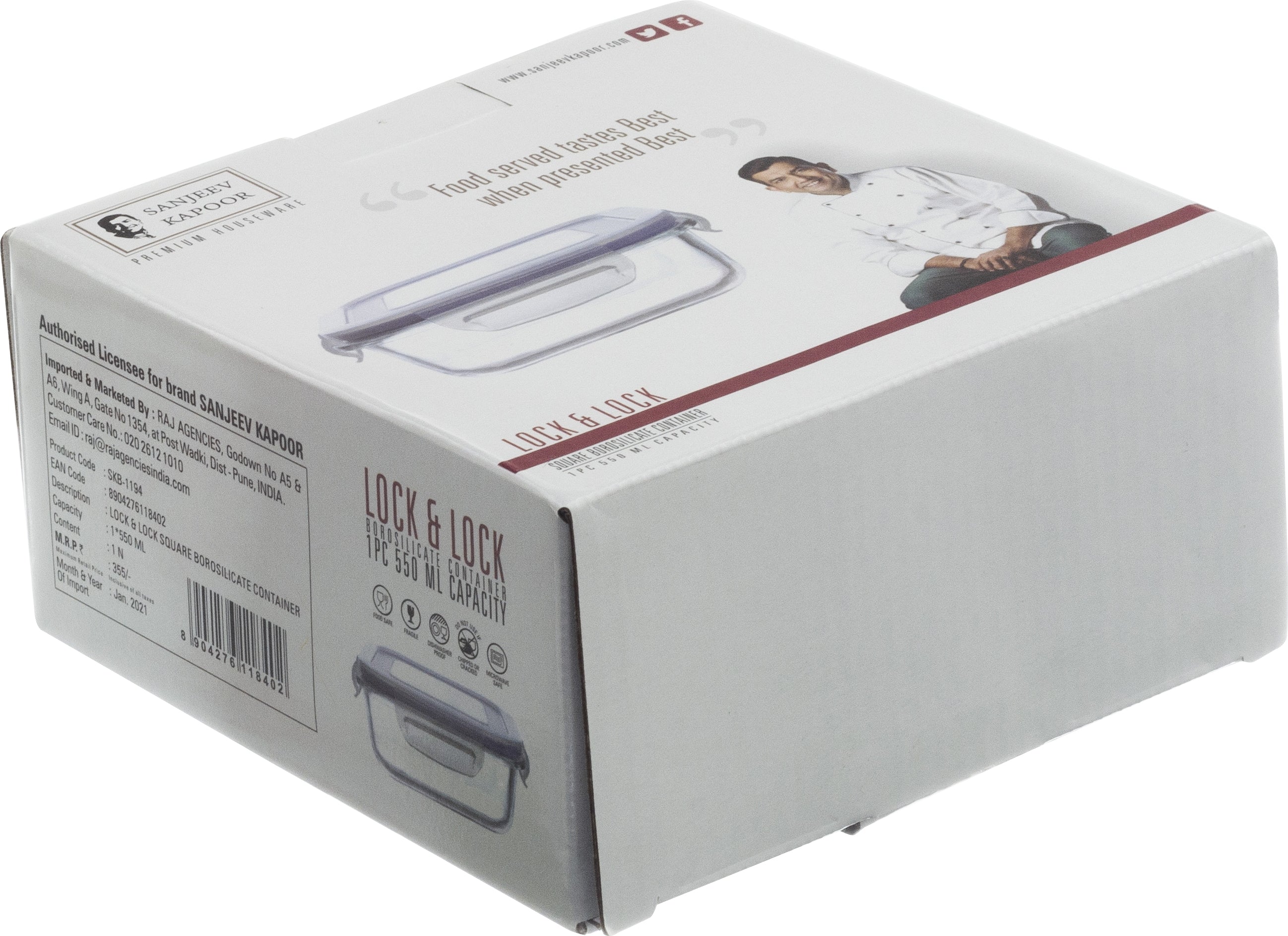 Lock & Lock Glass Square Container 600 Ml by Sanjeev Kapoor