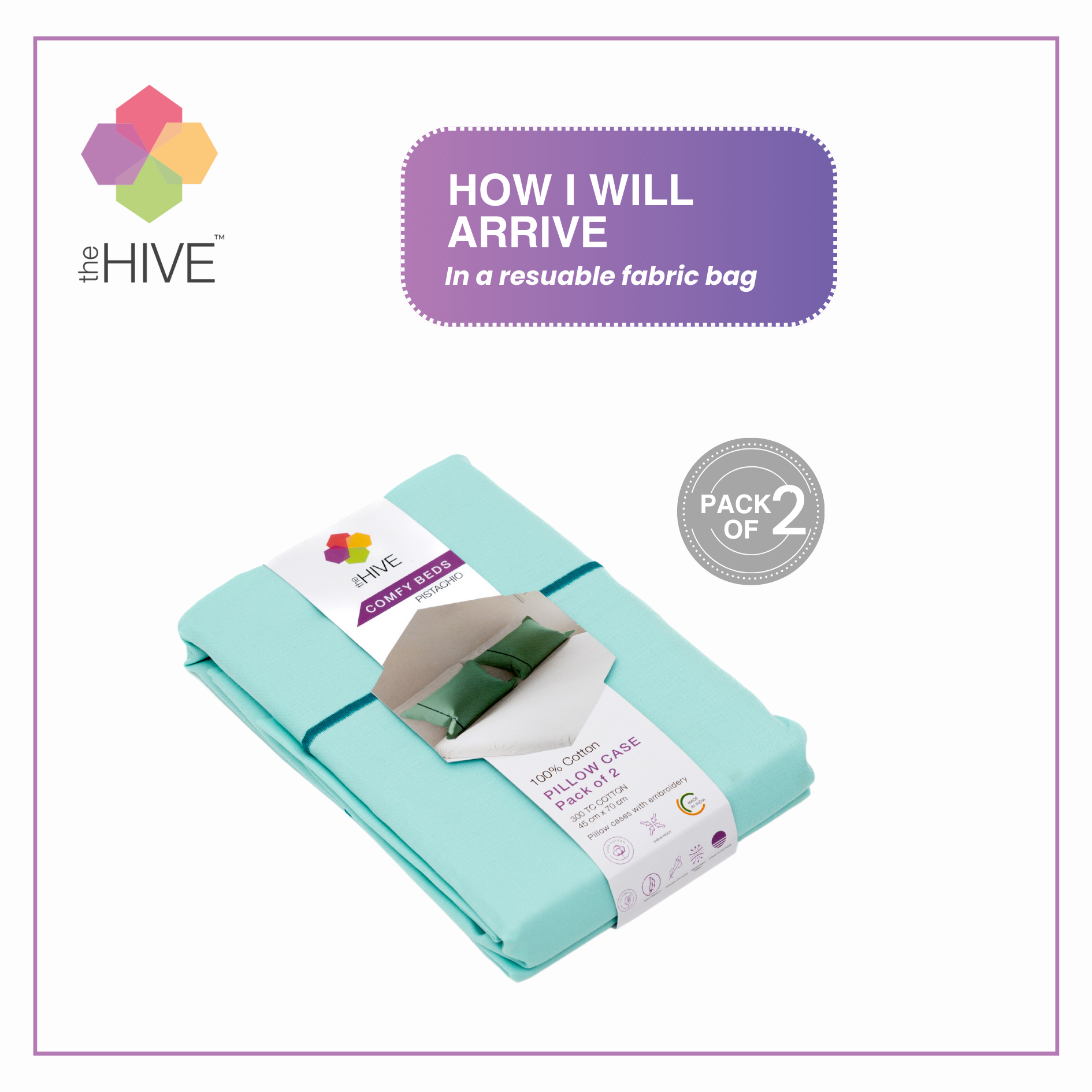 Comfy Beds Set of 2 Pillow Covers Pistachio, 45x70cm