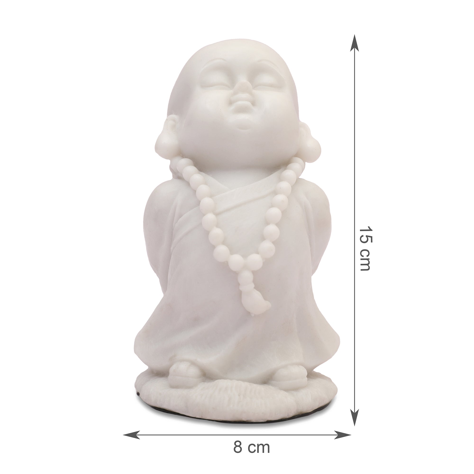 NAQSH MONK WITH MALA, POLYRESIN HAND FINISHED FIGURINE WHITE BY LIVNG ESSENCE
