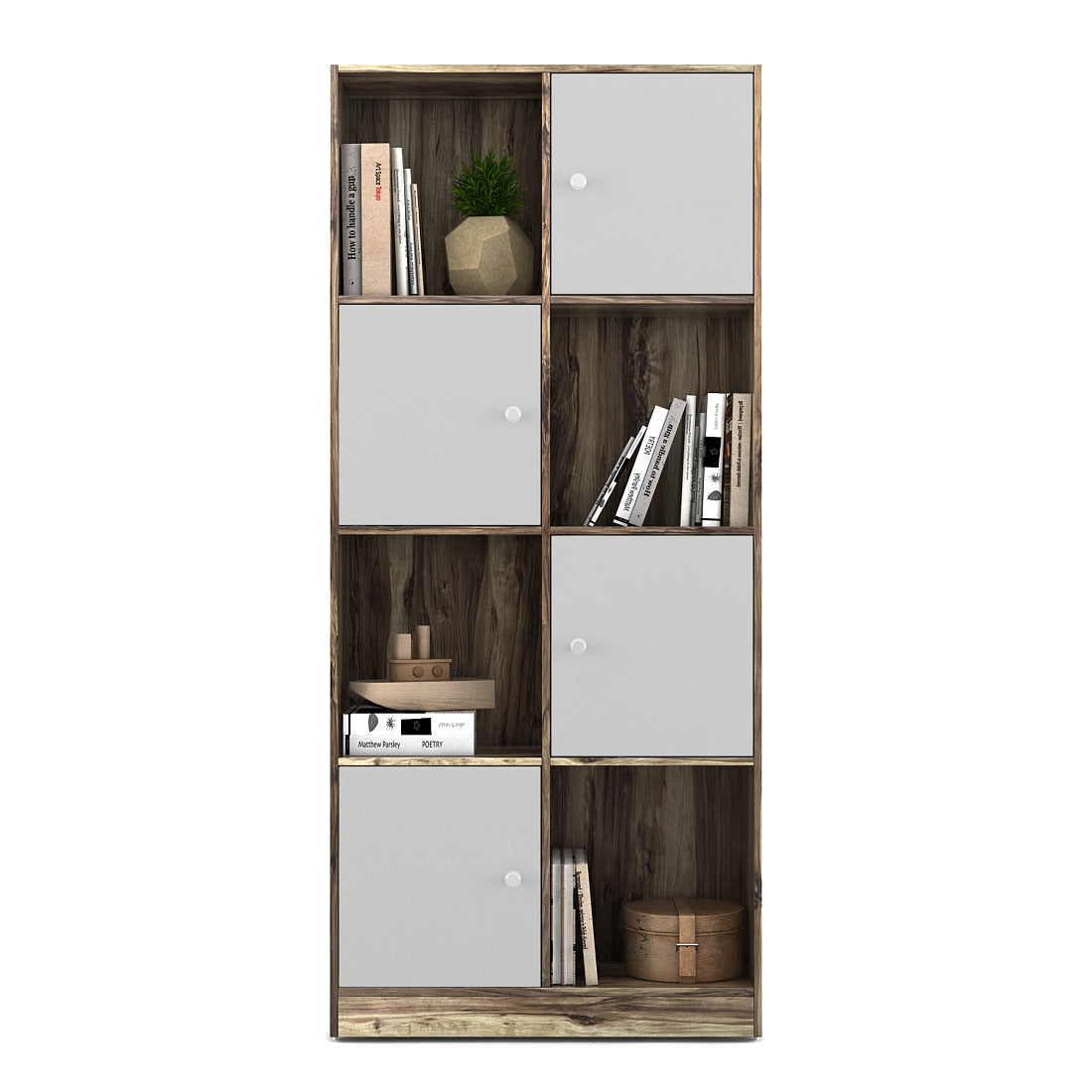Matrix  Book Shelves in Teak + White Colour