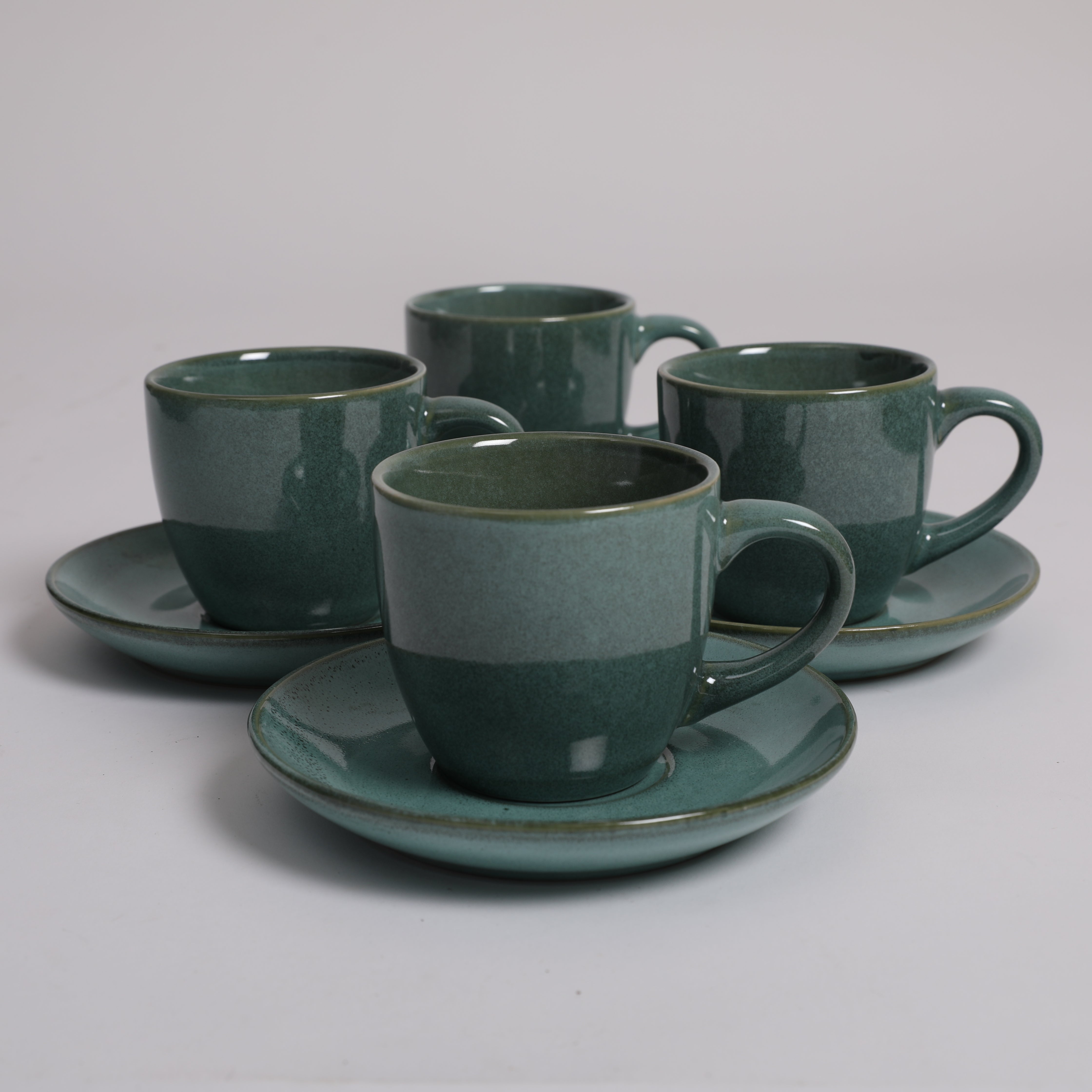 Living Essence Earl Cup & Saucer Set of 4 Pcs in Sea Green Colour