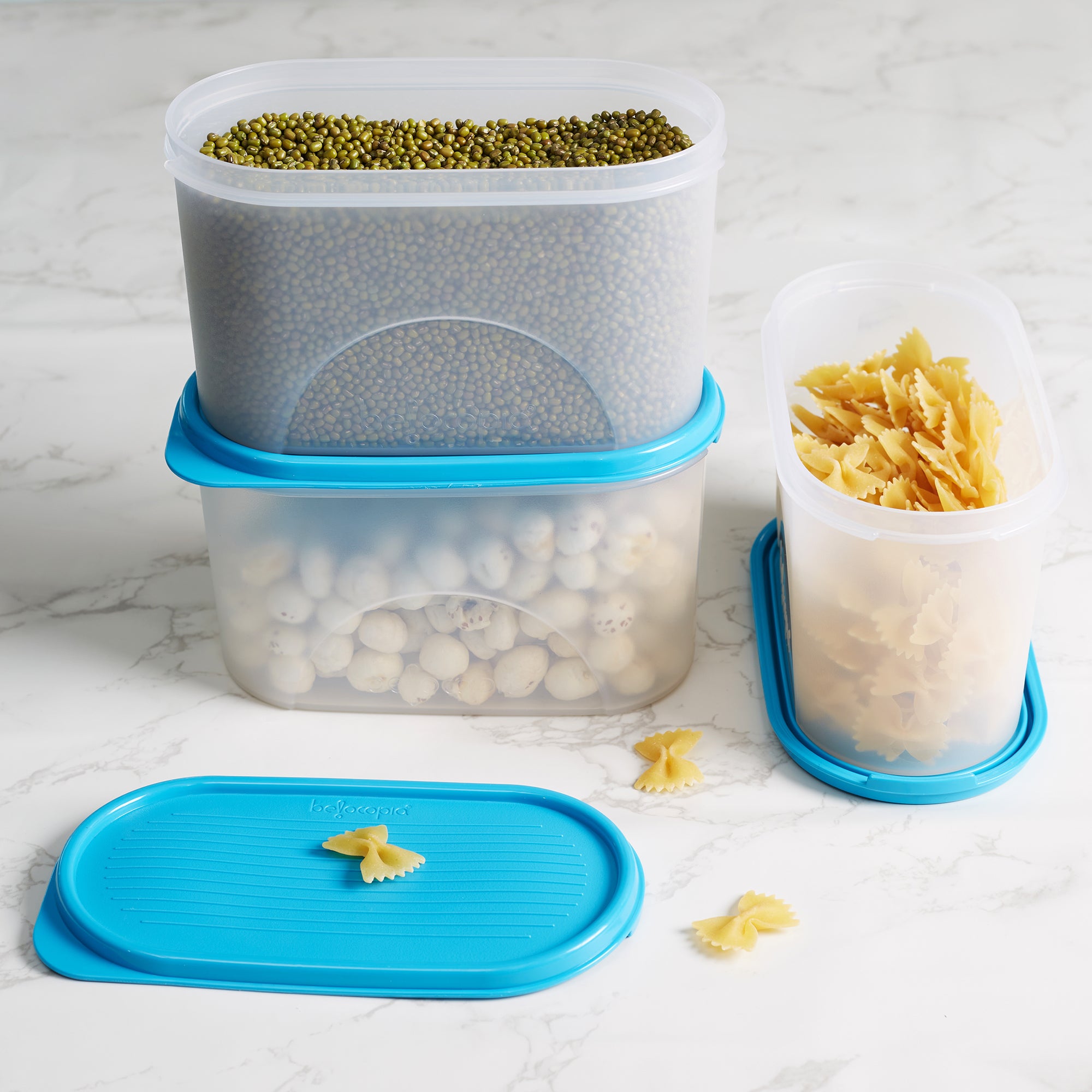 Fiesta 100% BPA-Free Plastic Oval Container Set of 3 (1300ml) in Teal & Transparent Colour