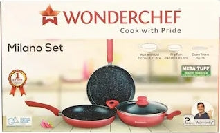 Milano 4 pcs Non Stick Aluminium Cookware Set in Black/Red Colour