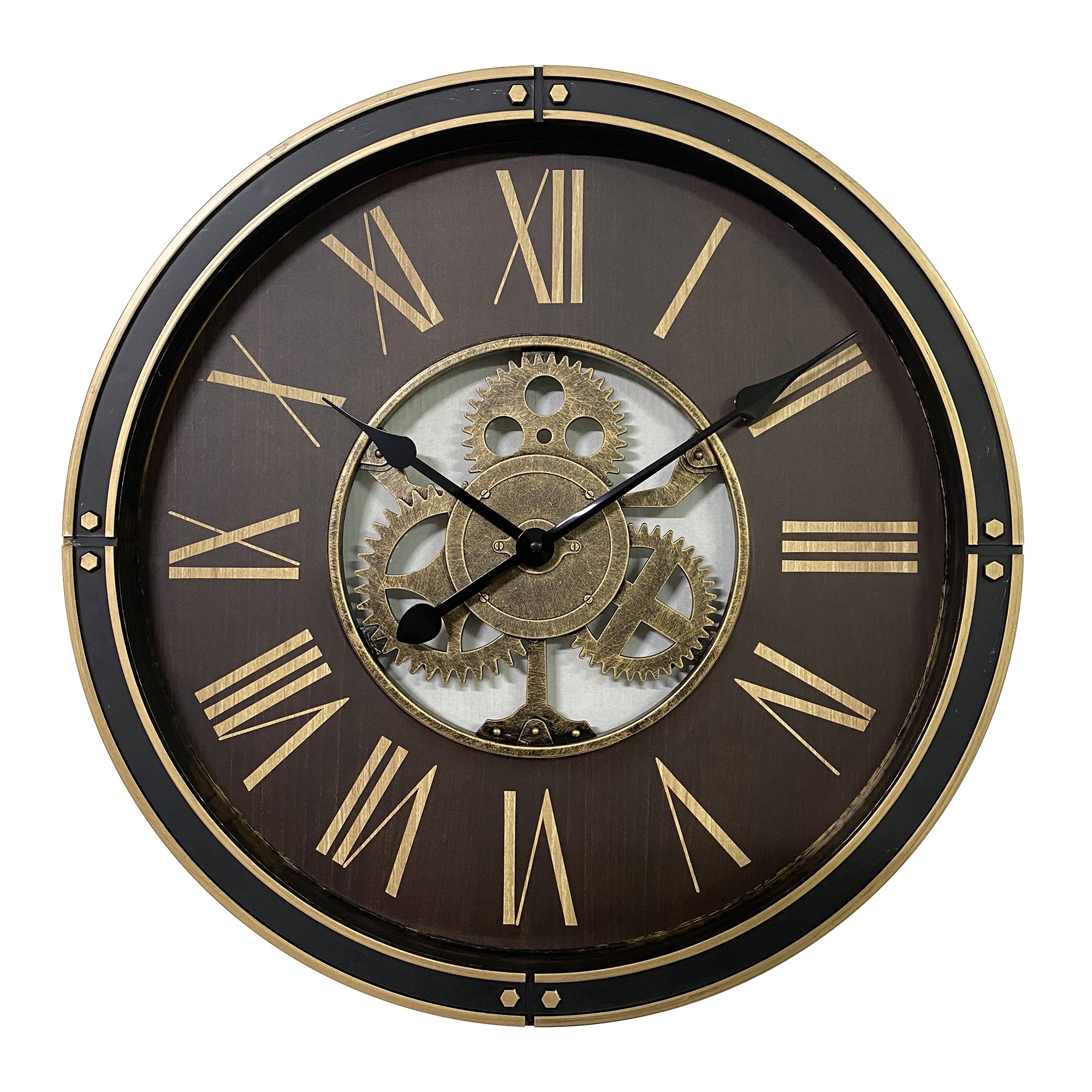 Aristo Wheels and Cogs Classic Wall Clock Wooden Finish, Diameter 50cm in Brown Colour