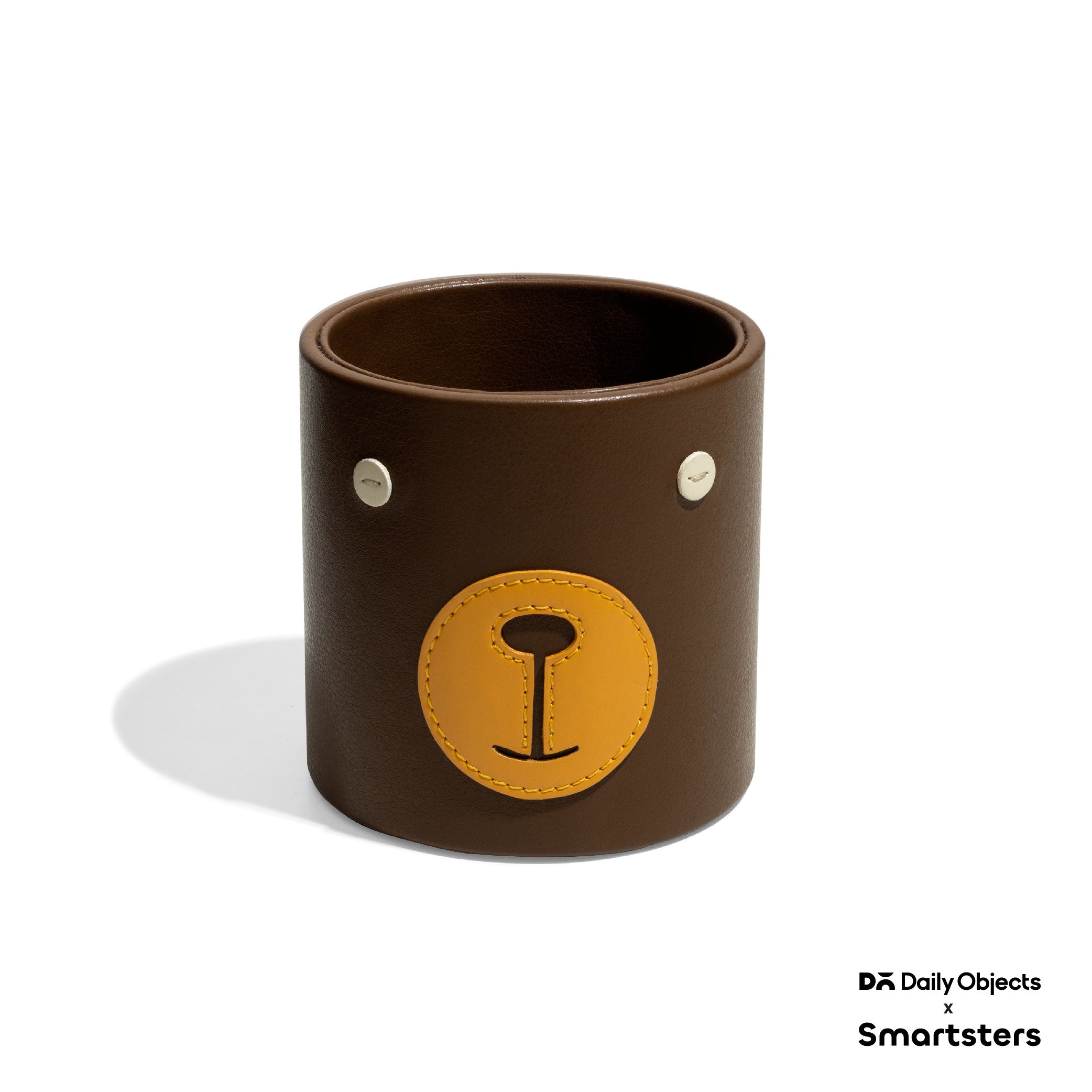Bearcub MDF + Leatherite Pen Stand in Brown & Yellow Colour