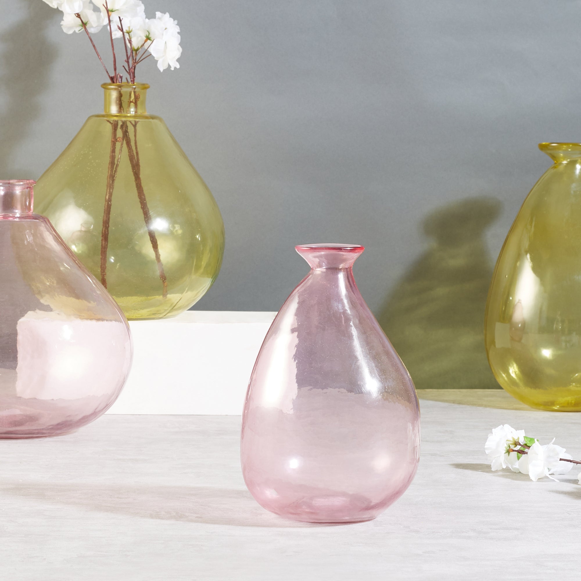 Phiona Glass Modern Organic Shapped Handcrafted 23 Cm Vase in Blush Colour
