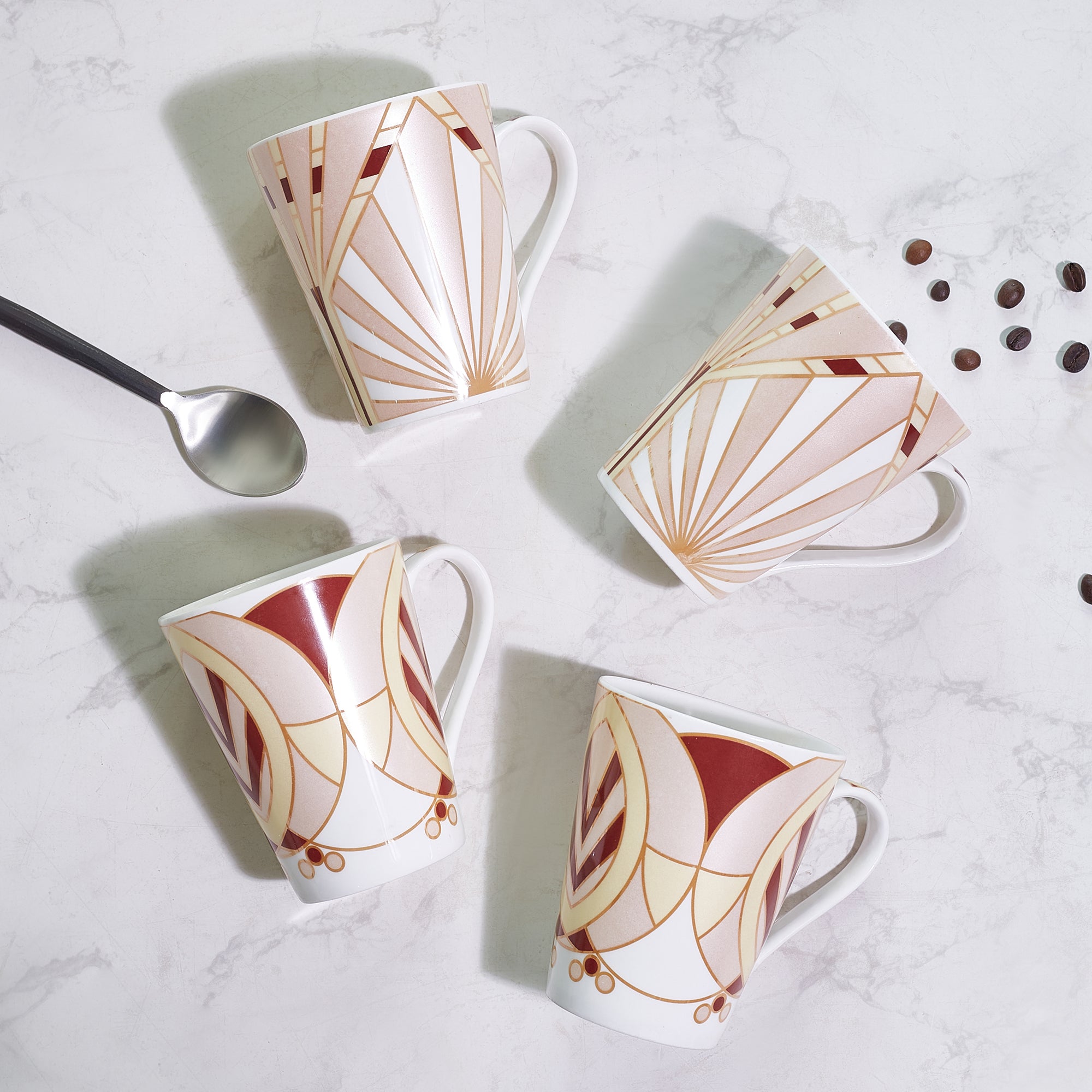 Sapphire Bone China Coffee Mug Set of 4 in Peach Colour