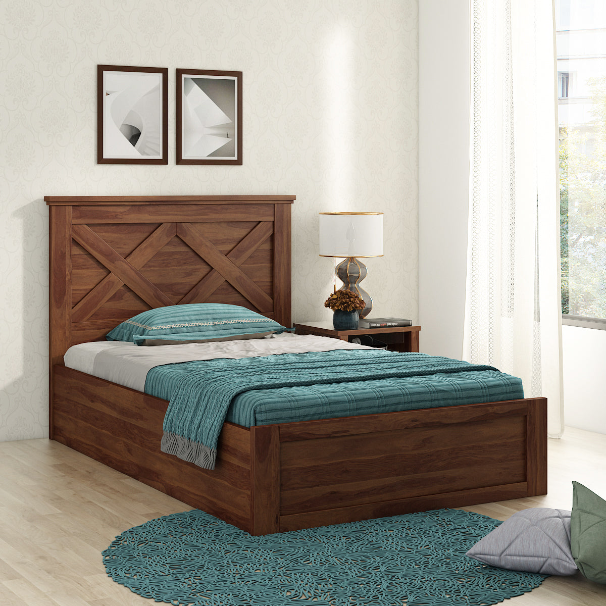 Antwerp Single Bed with Box Storage in Sheesham Colour