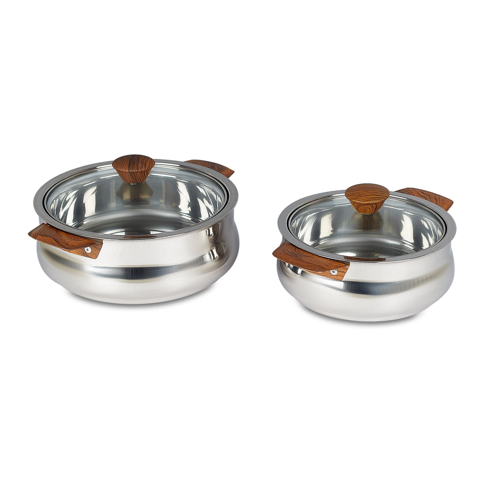 Sapphire Stainless Steel Meal Serve Casserole Combo Set of 2 in Silver & Wooden Finish Colour by Living Essence