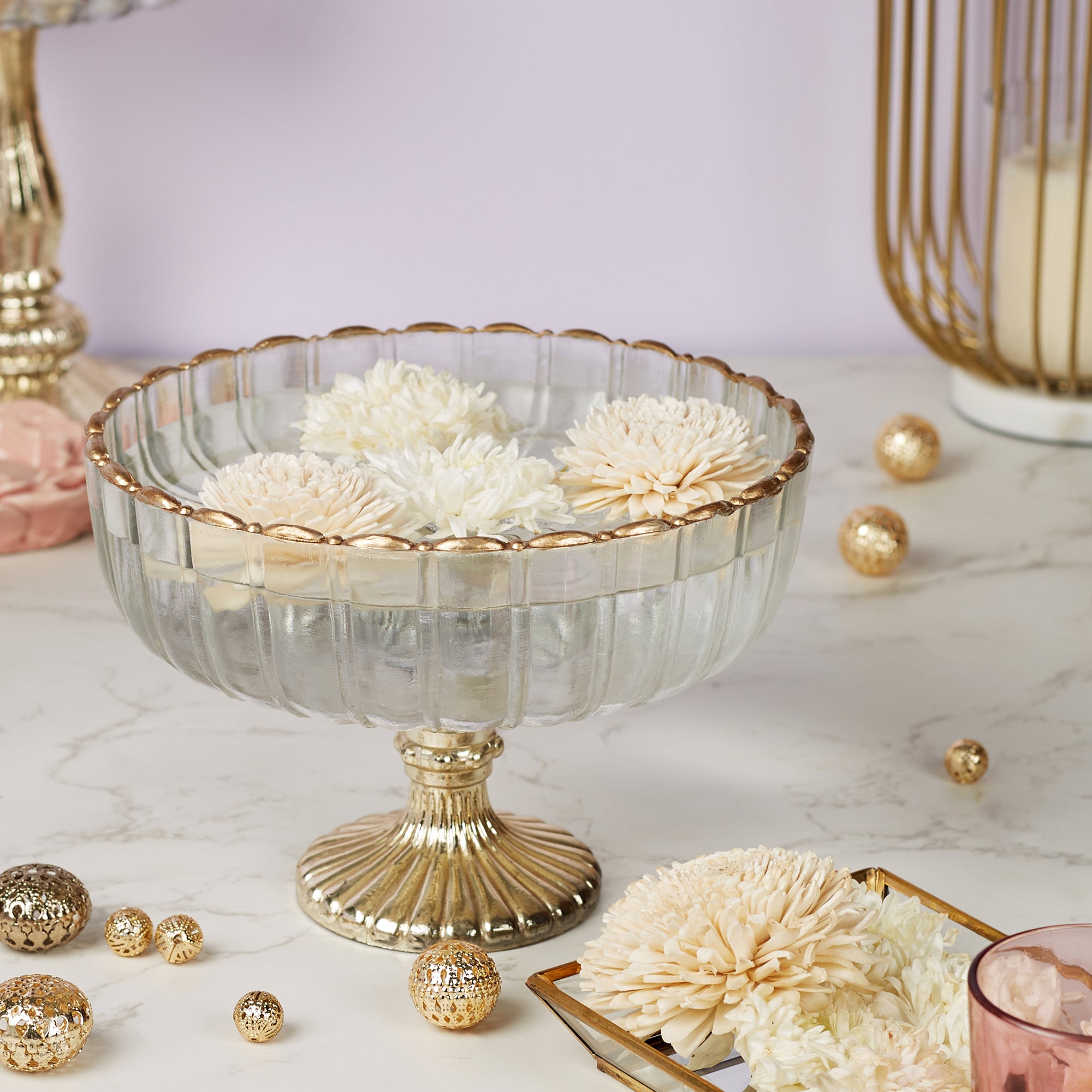 Phiona Glass Fluted Handcrafted Bowl 13 Cm in Gold Colour