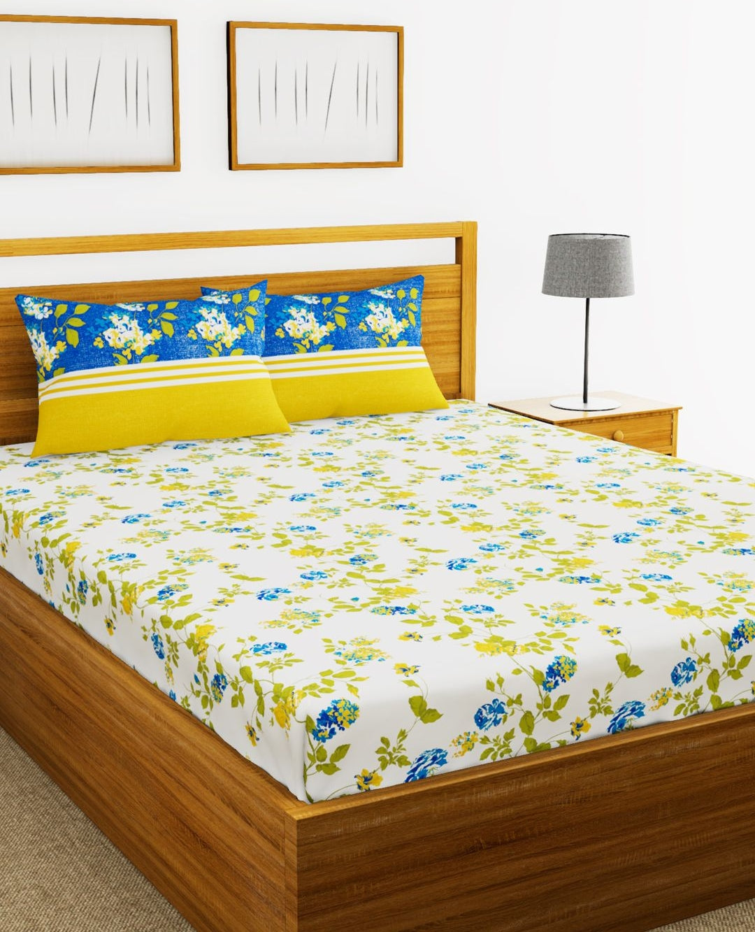 Chantal Cotton Double Bed Sheet 229X274 Cm 210 Tc in White/Blue Colour