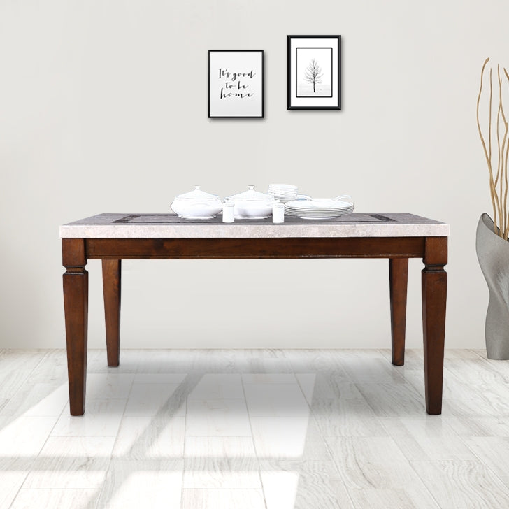 Bliss Marble Top 8 Seater Dining Table with Inlay in Beige Colour