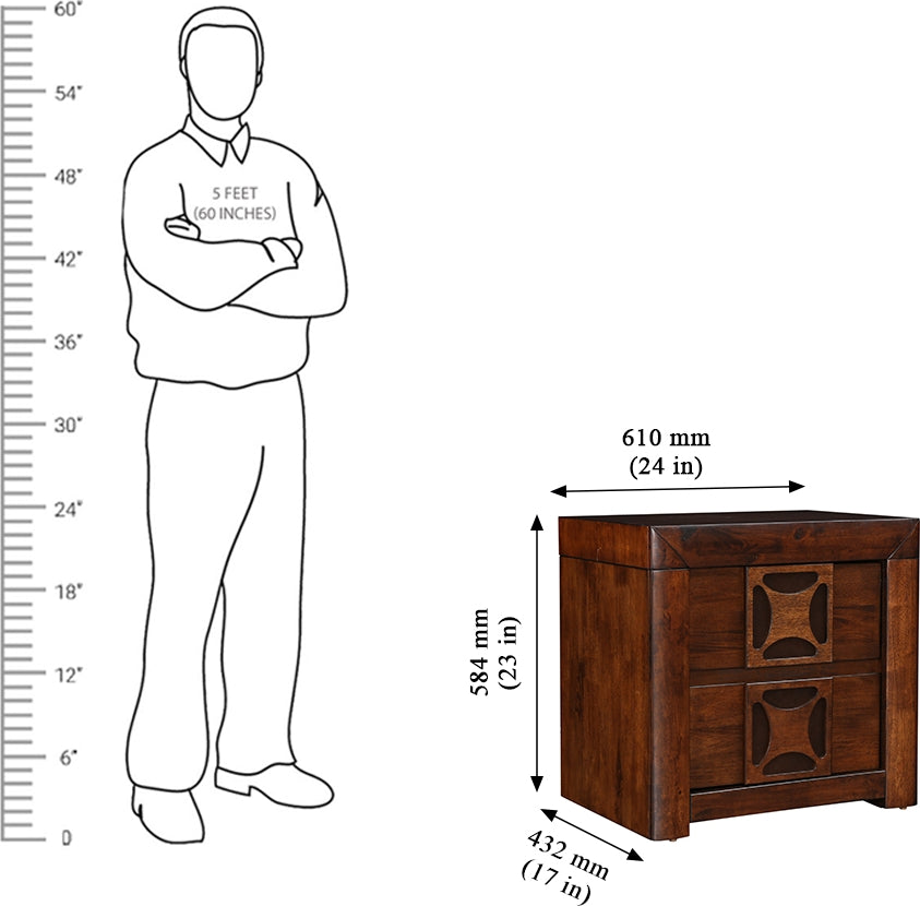 Casablanca Solidwood Night Stand in Walnut Colour
