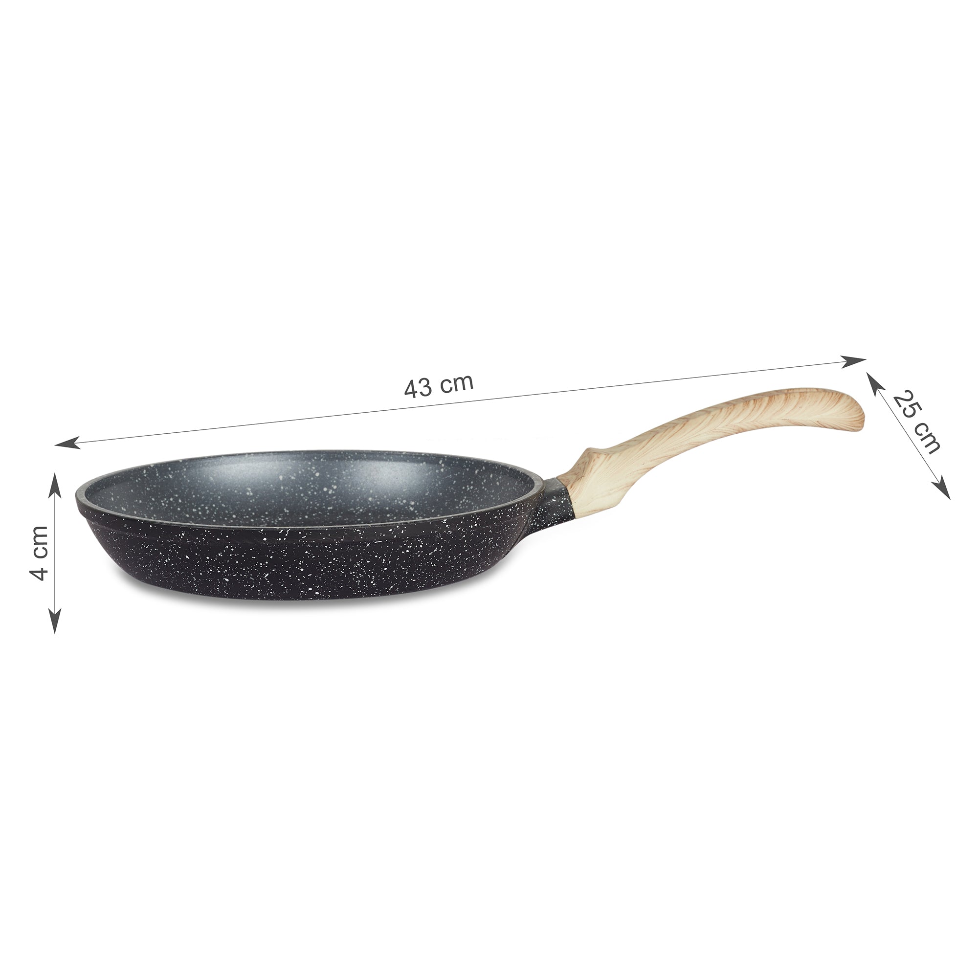 MasterCook+ 100% Virgin Aluminium Die-Cast Taper Fry Pan 24 Cm in Black & Wood Colour