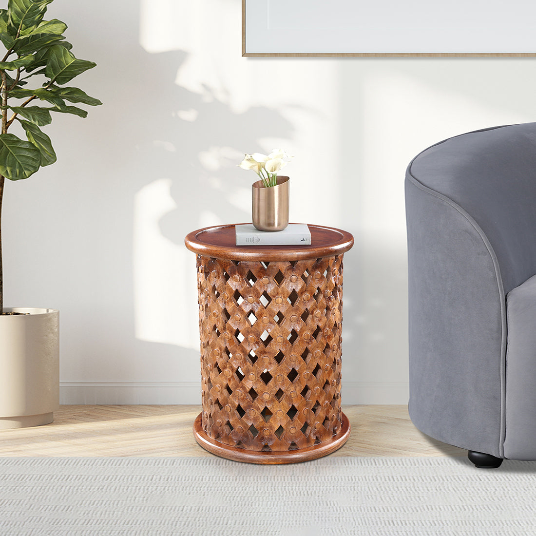 Sirohi Solidwood Side Table in Walnut Colour