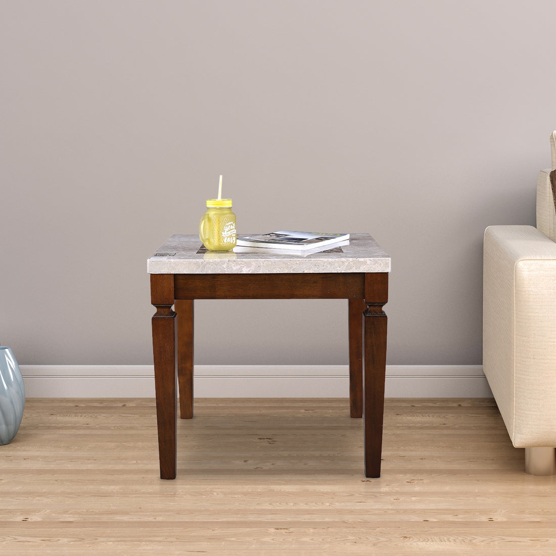 Bliss Marble Top Side Table in Beige Colour
