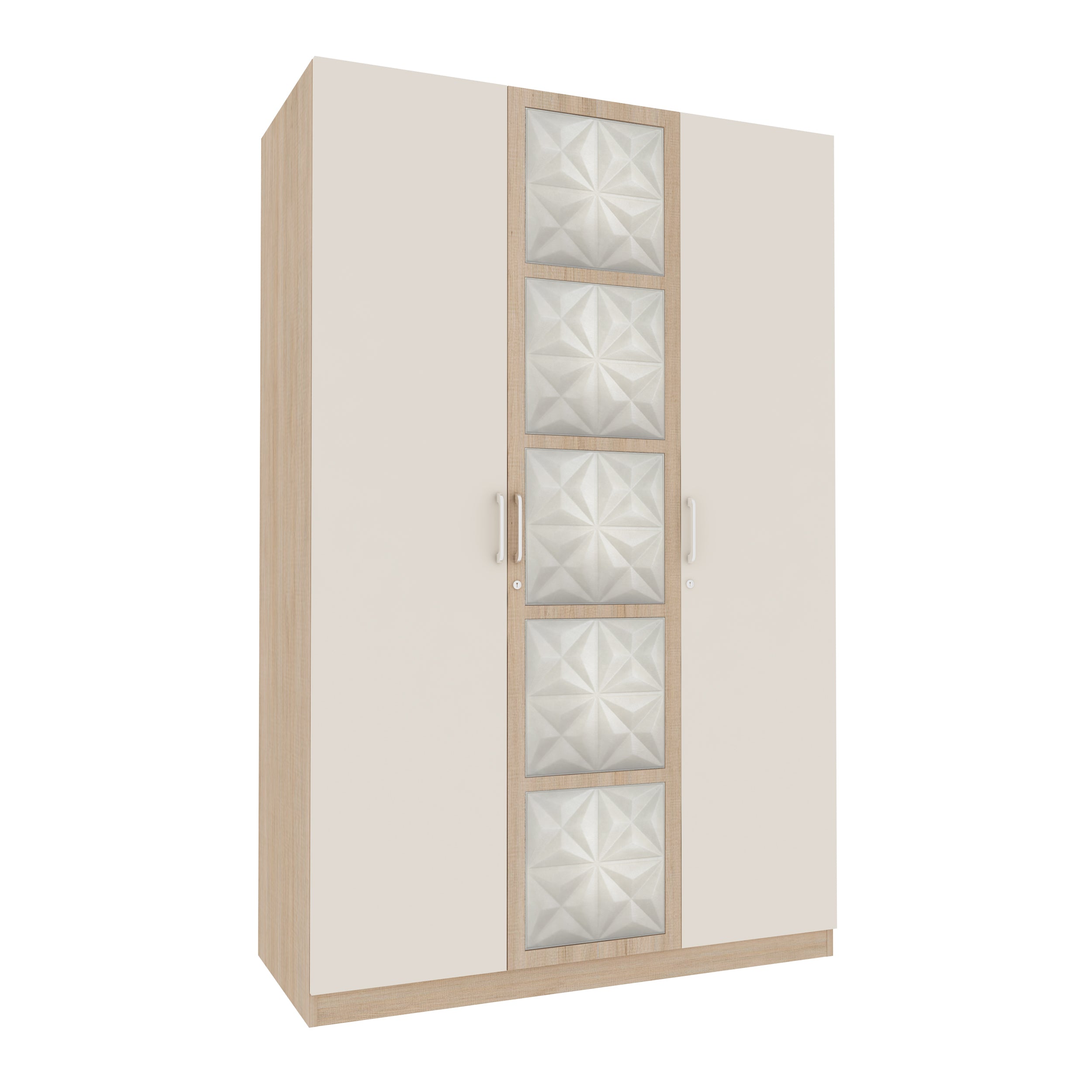 Jordan Three Door Wardrobe in Sonam Oak & White Colour