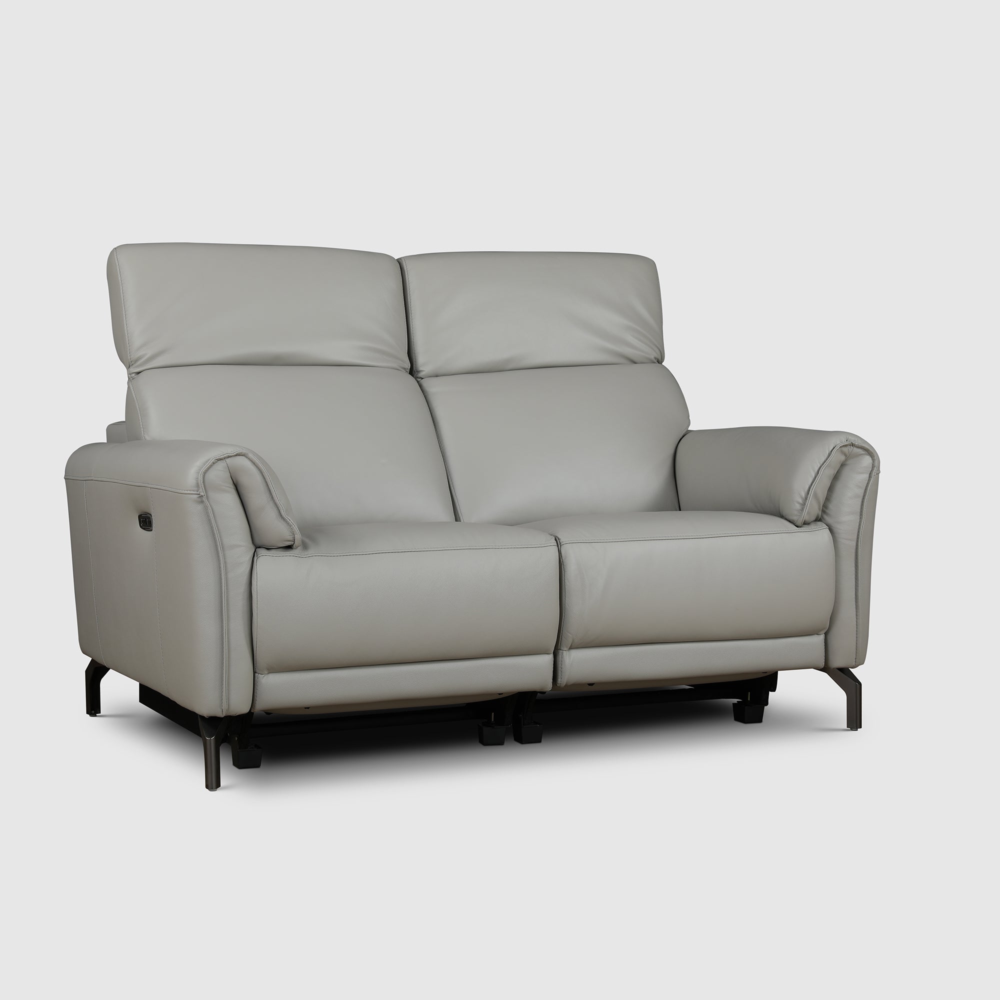 Emilia Half Leather Two Seater Electric Recliner in Light Grey Colour